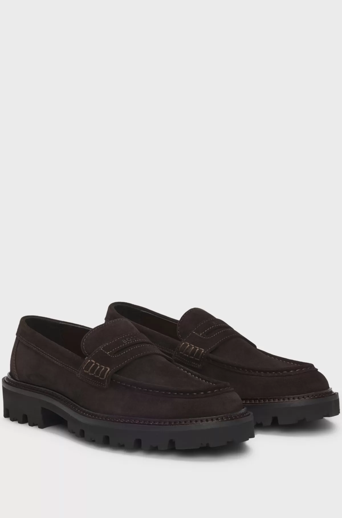 HUGO BOSS Ruskindsloafers Med Pennydetalje Mørkebrun Online