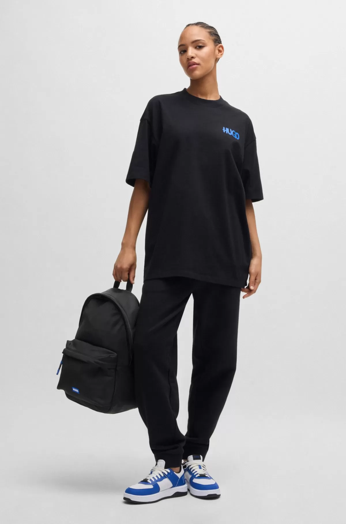 HUGO BOSS Rygsæk I Twill Med Blå Logomærkat Sort Best Sale