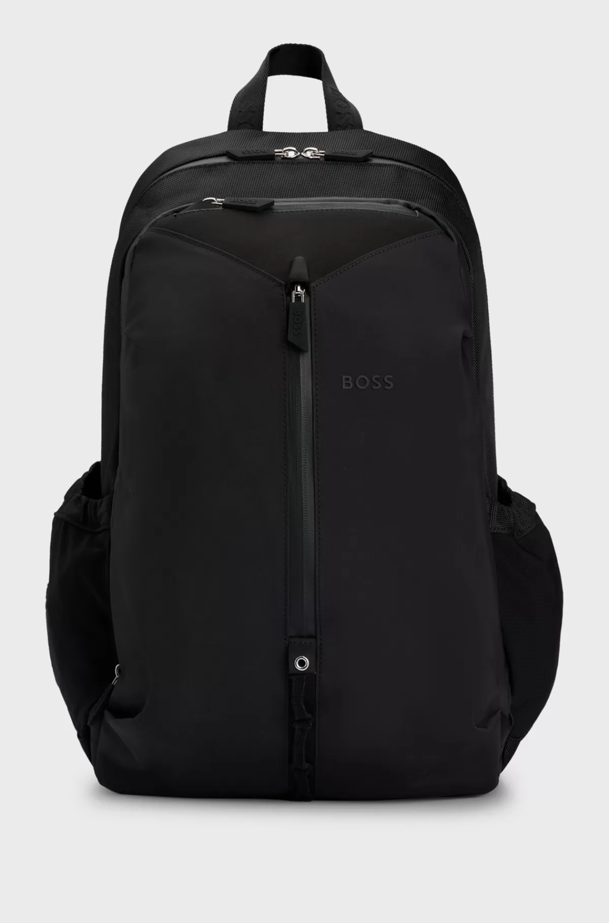 HUGO BOSS Rygsæk Med Logodetalje Og Sidelommer I Netstof Sort Cheap