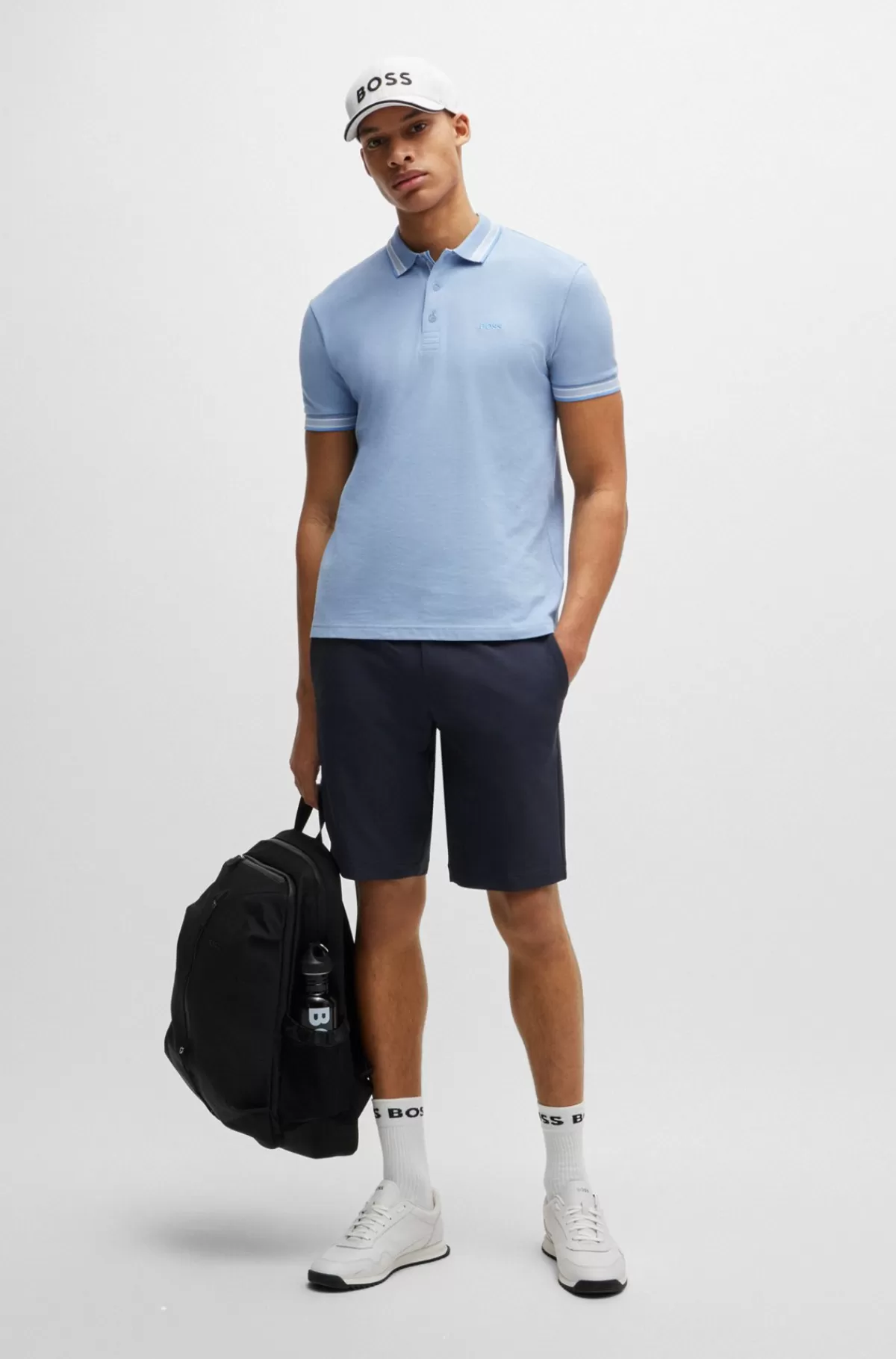 HUGO BOSS Rygsæk Med Logodetalje Og Sidelommer I Netstof Sort Cheap