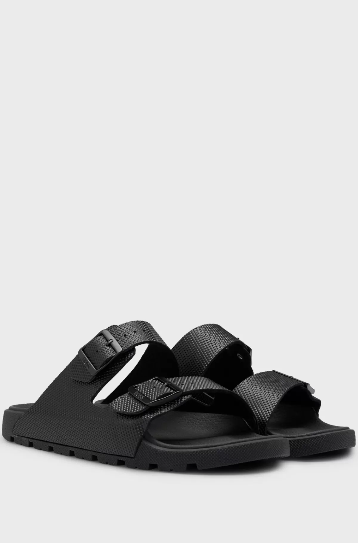 HUGO BOSS Sandaler Til Alle Køn Med Dobbeltrem Og Struktureret Overdel Sort Flash Sale