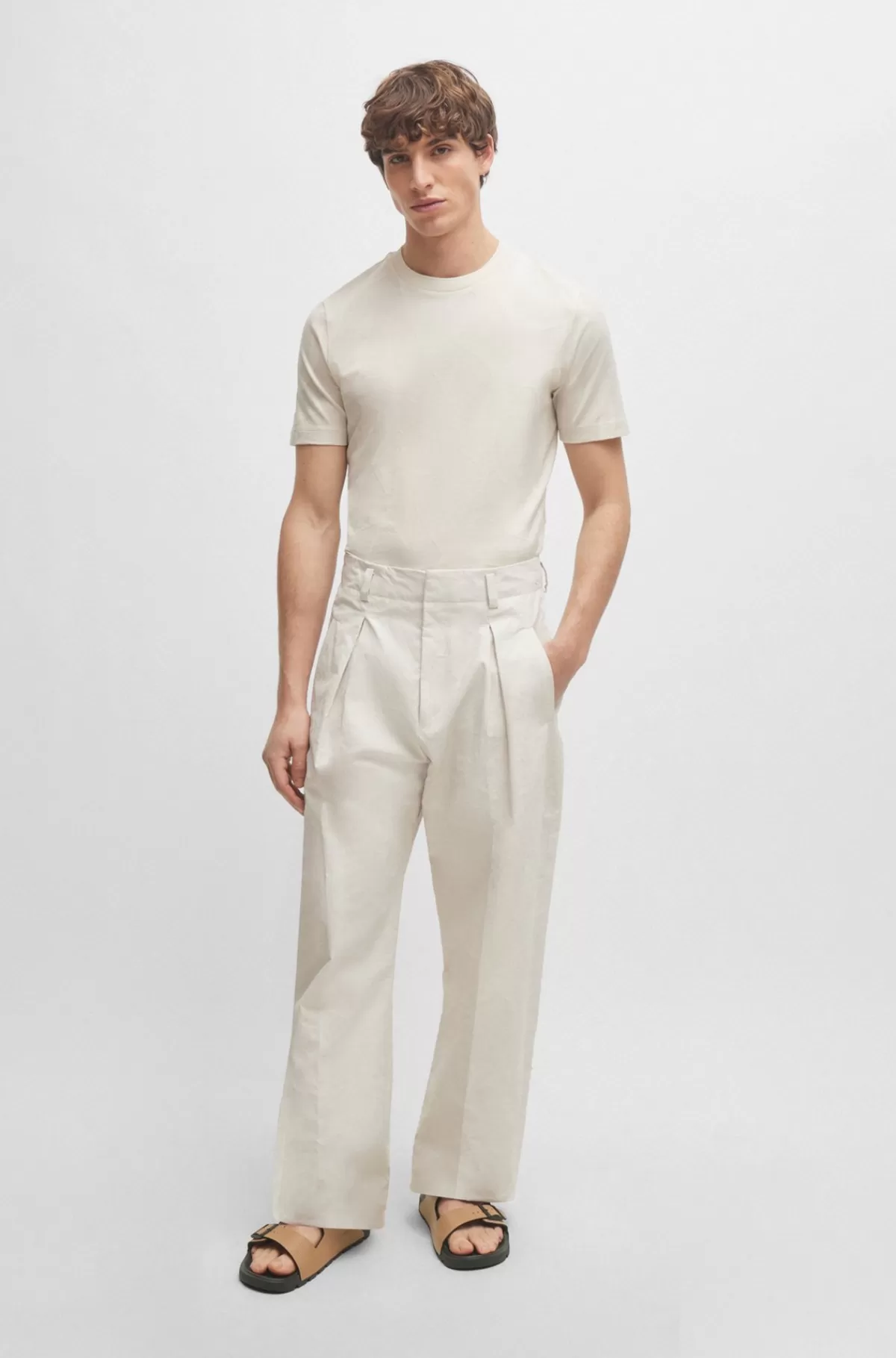 HUGO BOSS Sandaler Til Alle Køn Med Dobbeltrem Og Struktureret Overdel Lys beige Online