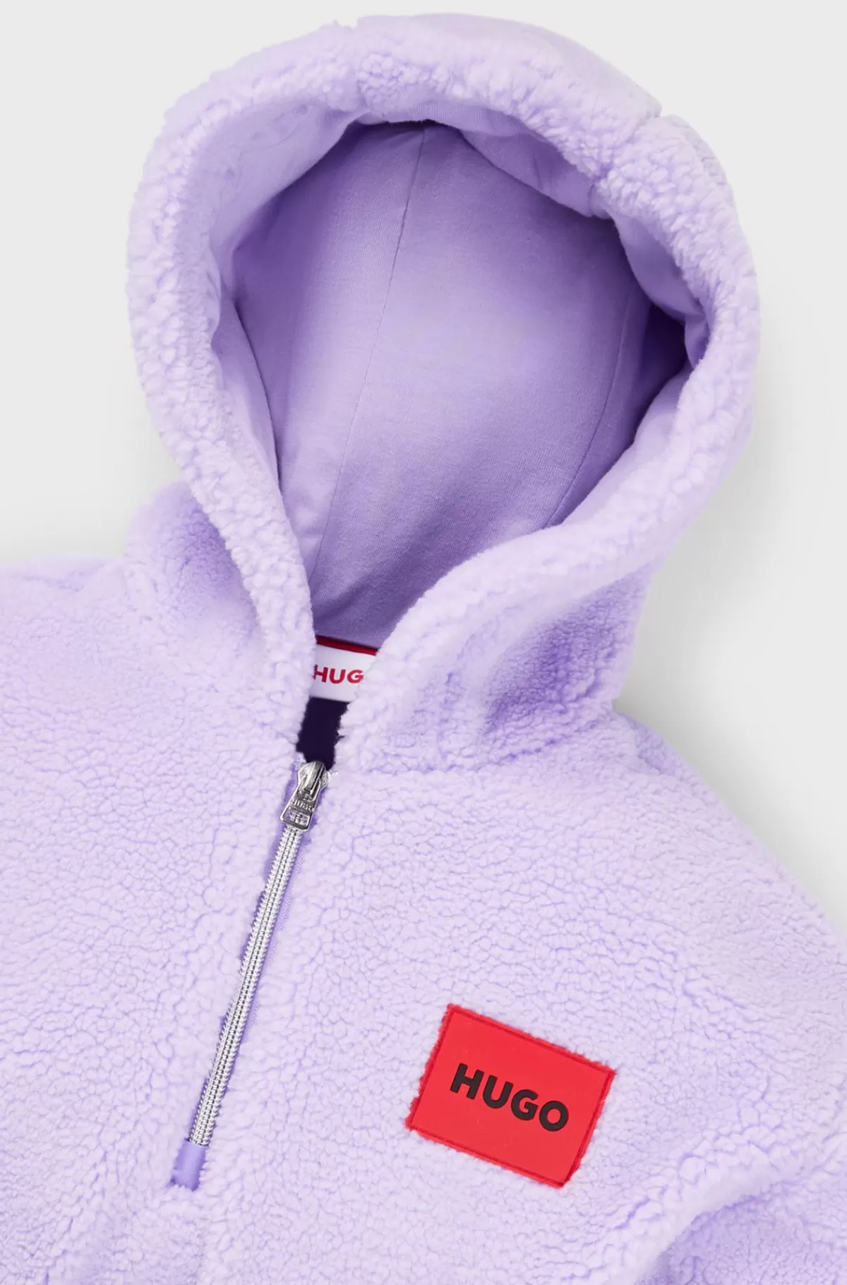 HUGO BOSS Sherpahættetrøje Til Børn Med Broderet Logo På Ryggen Lyslilla Shop
