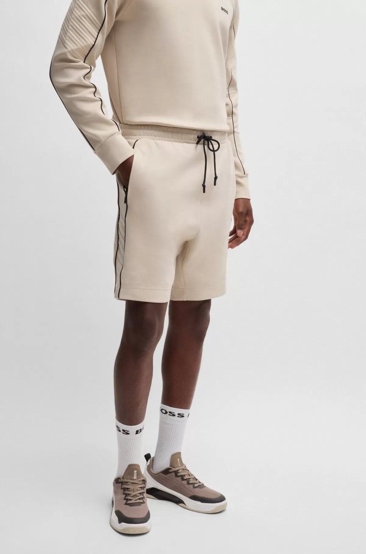 HUGO BOSS Shorts I Bomuld Med Stræk Og En Præget Grafik Naturlig Cheap