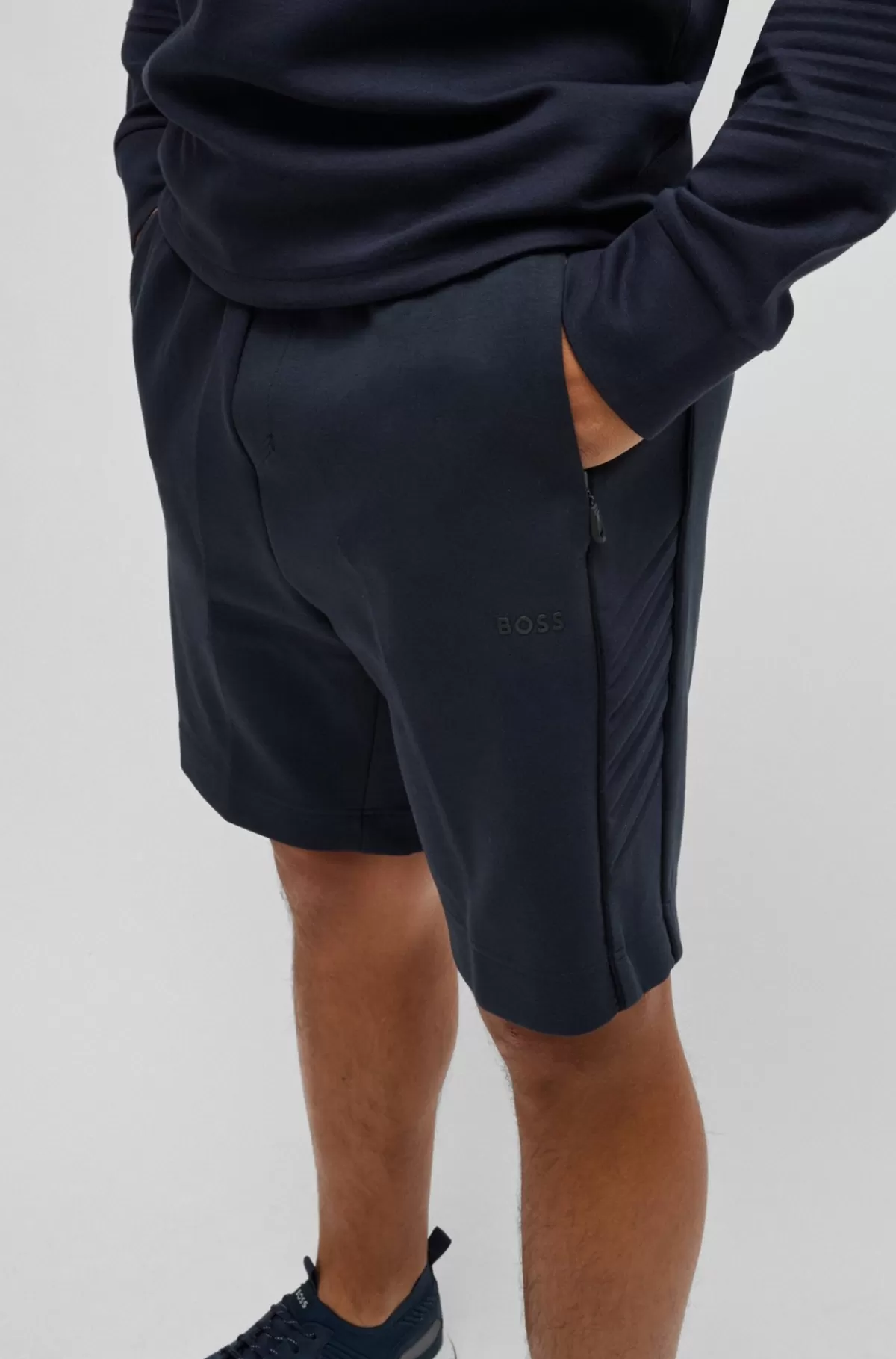HUGO BOSS Shorts I Bomuld Med Stræk Og En Præget Grafik Mørkeblå Outlet