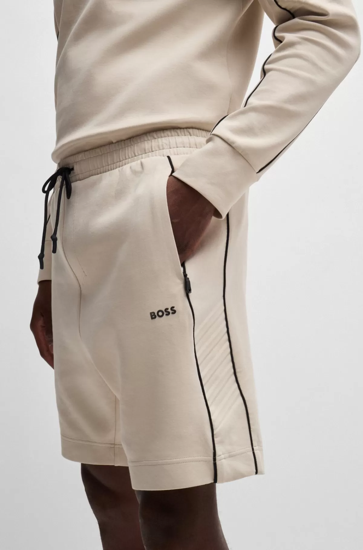HUGO BOSS Shorts I Bomuld Med Stræk Og En Præget Grafik Naturlig Cheap