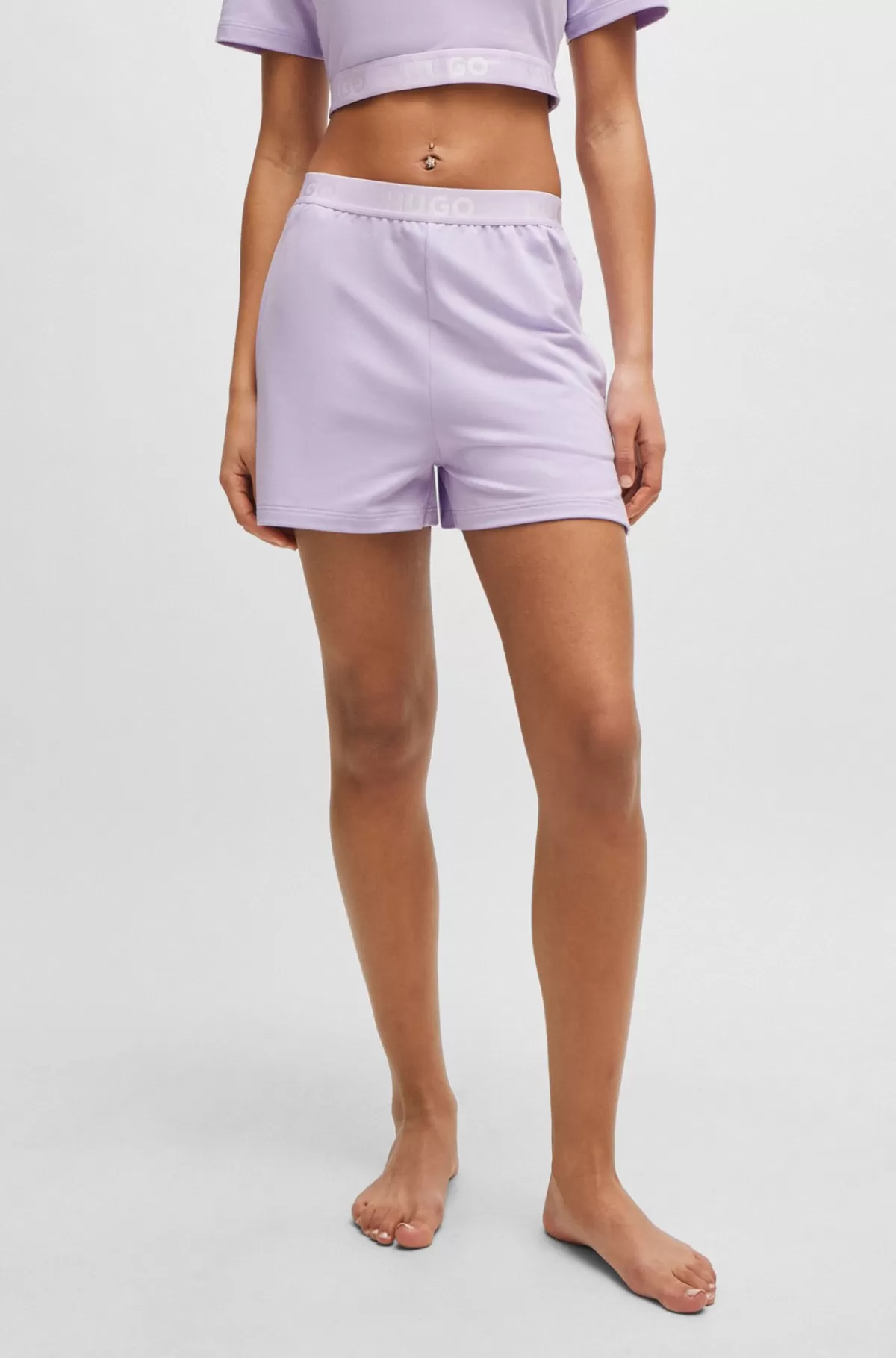 HUGO BOSS Shorts I Bomuldsblandet Frotté Med Logolinning Lyslilla Flash Sale