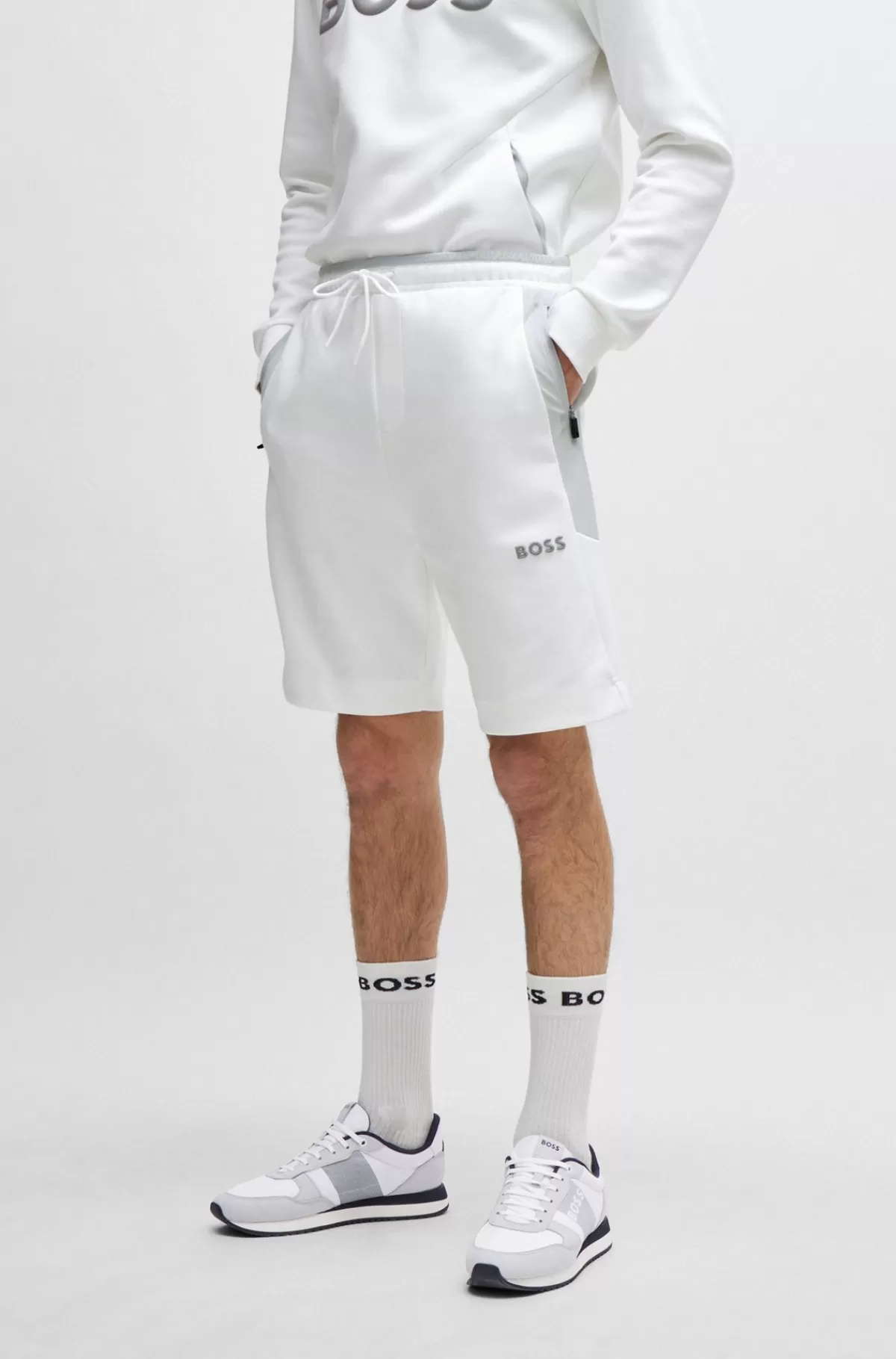 HUGO BOSS Shorts I Bomuldsblanding Med 3D-støbt Logo Hvid Clearance