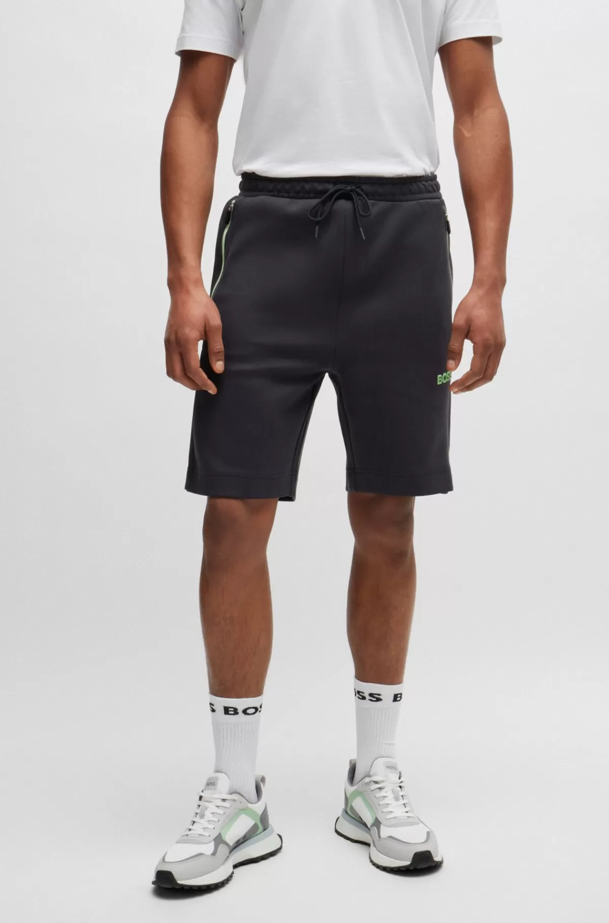 HUGO BOSS Shorts I Bomuldsblanding Med 3D-støbt Logo Sort Best