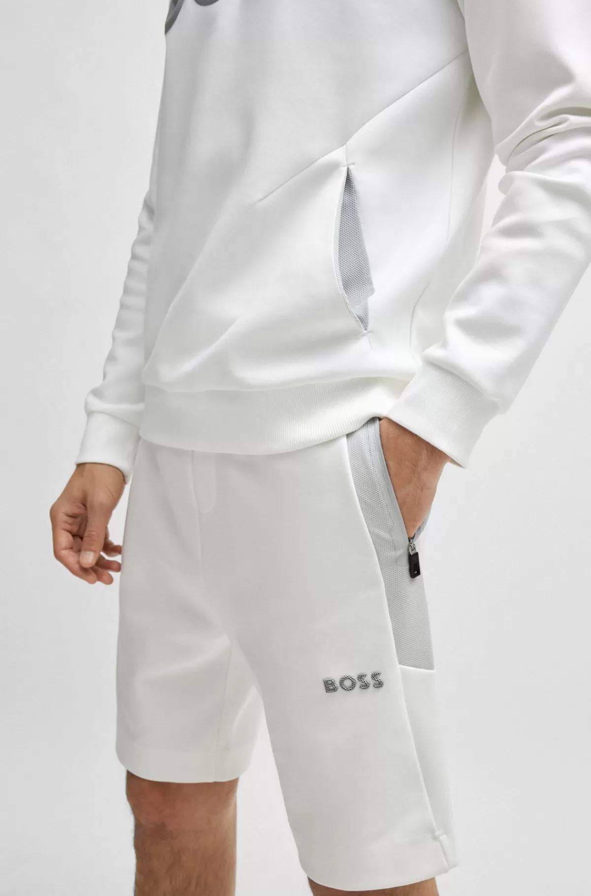 HUGO BOSS Shorts I Bomuldsblanding Med 3D-støbt Logo Hvid Clearance