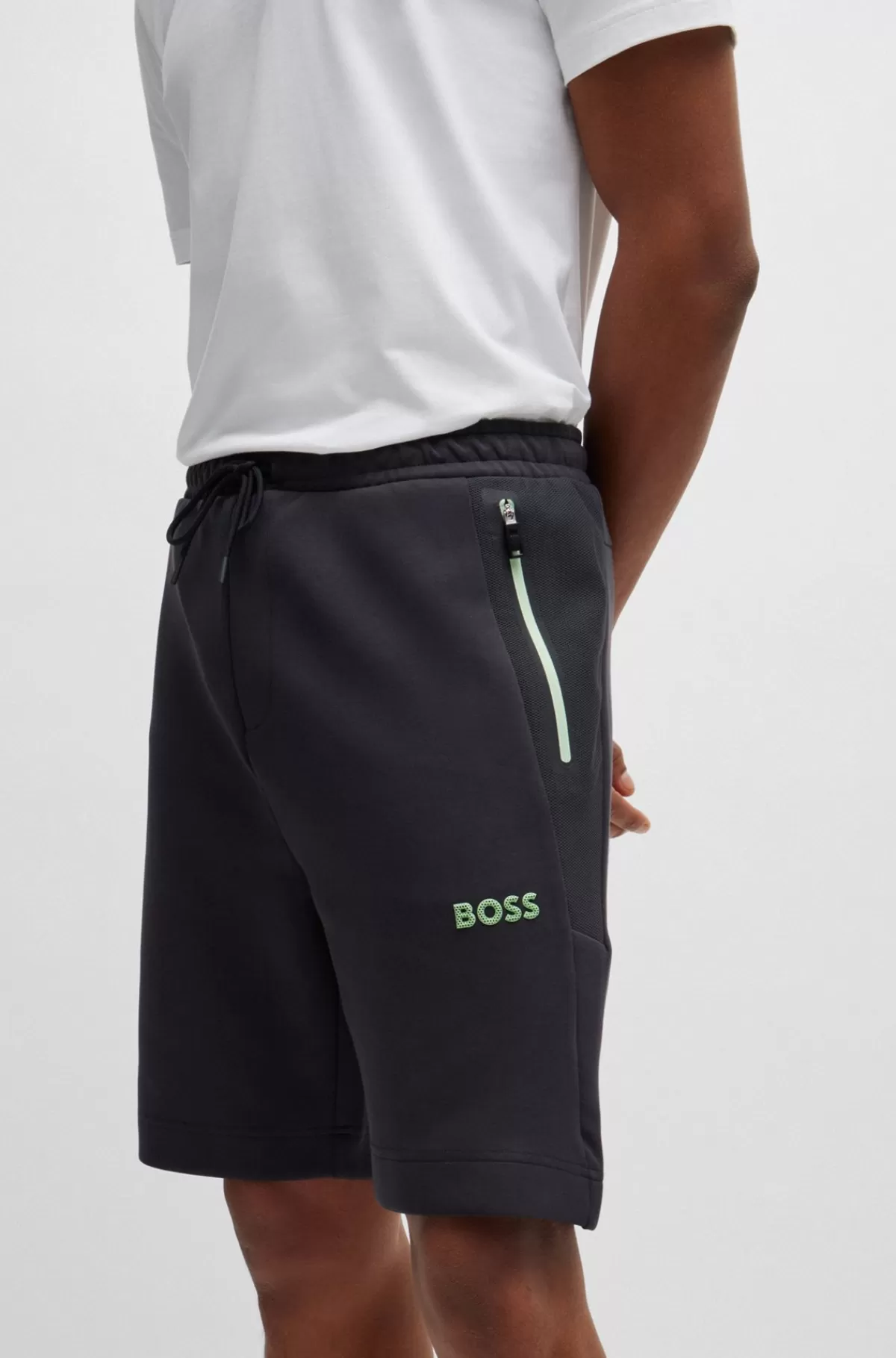 HUGO BOSS Shorts I Bomuldsblanding Med 3D-støbt Logo Sort Best