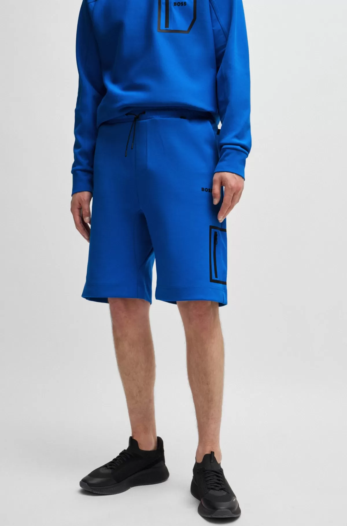 HUGO BOSS Shorts I Bomuldsblanding Med Dekorativt, Reflekterende Logoprint Blå Online