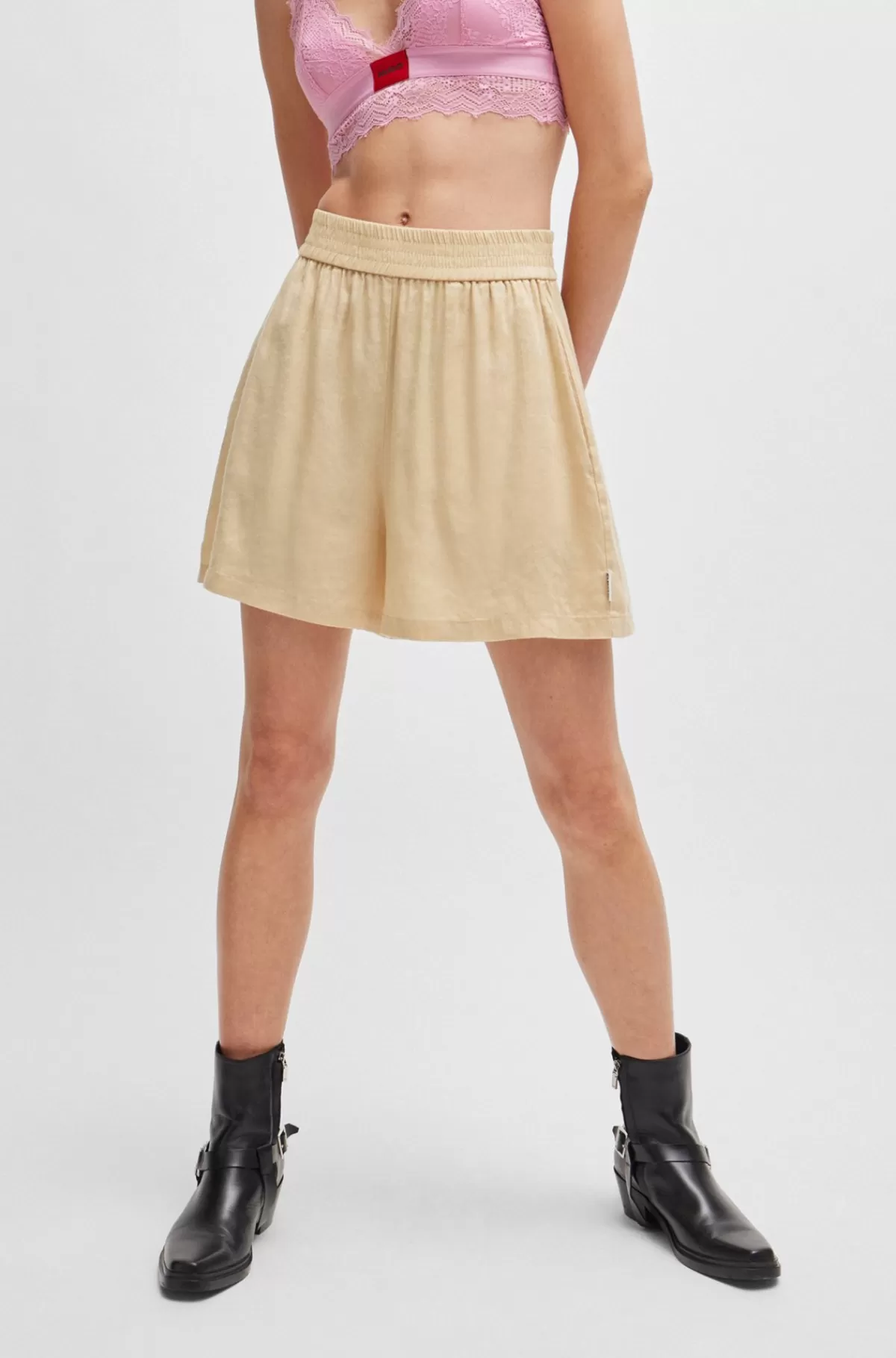 HUGO BOSS Shorts I Hørblanding Med Vide Ben Lys beige Online