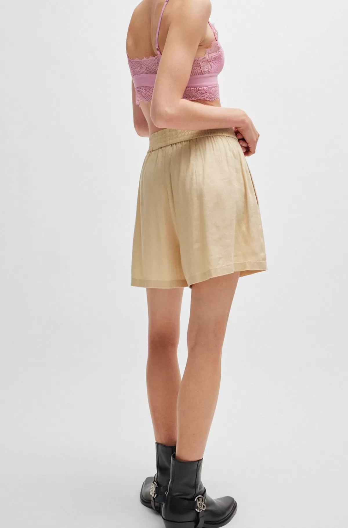 HUGO BOSS Shorts I Hørblanding Med Vide Ben Lys beige Online