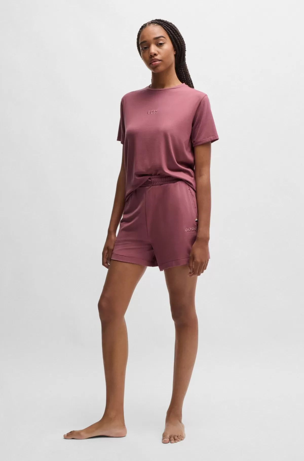 HUGO BOSS Shorts I Sweatkvalitet Med Stræk Og Broderet Logo Lyserød Clearance