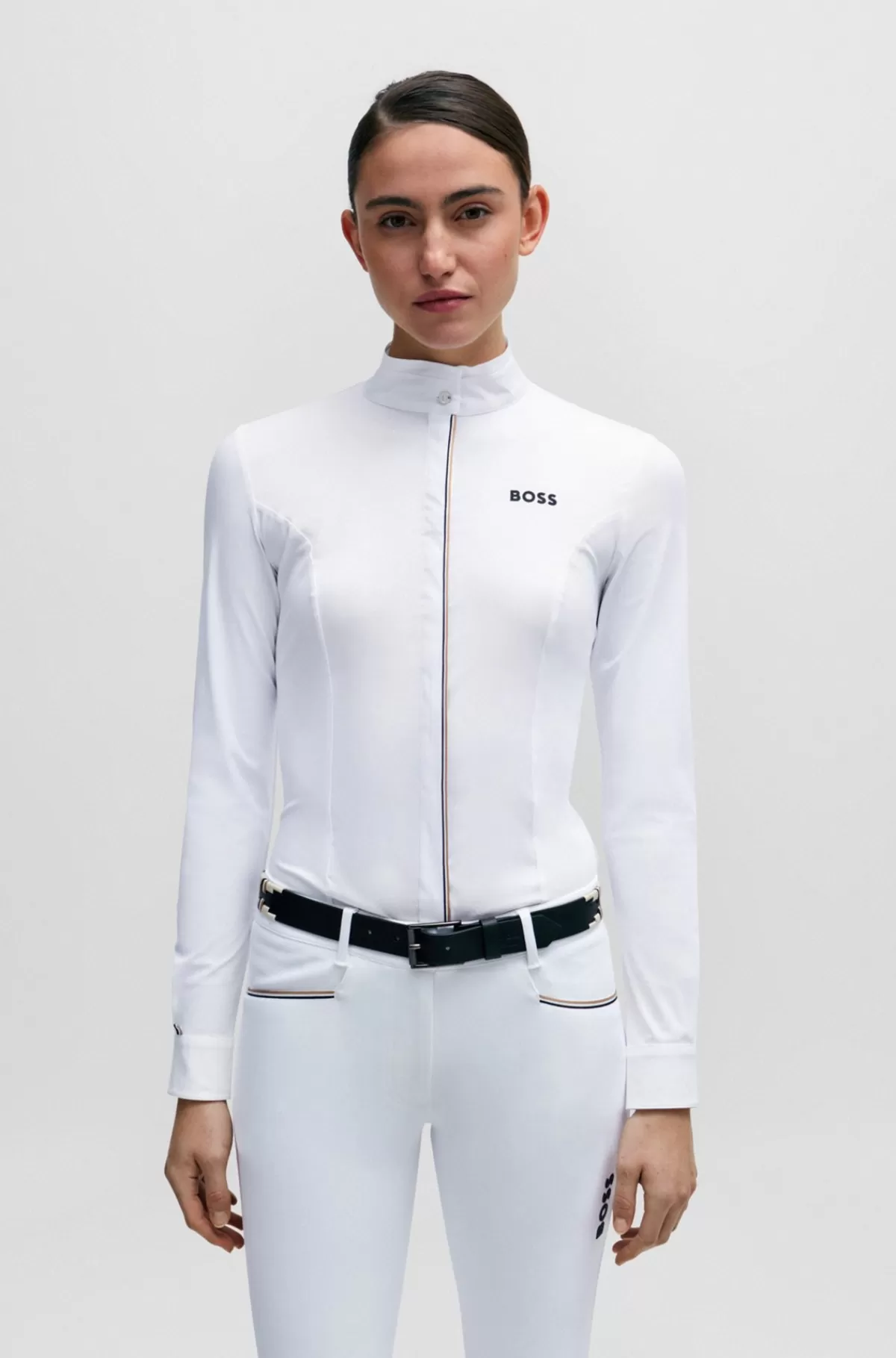 HUGO BOSS Showskjorte Til Hestesport Med Signaturstribede Bånd Hvid Discount