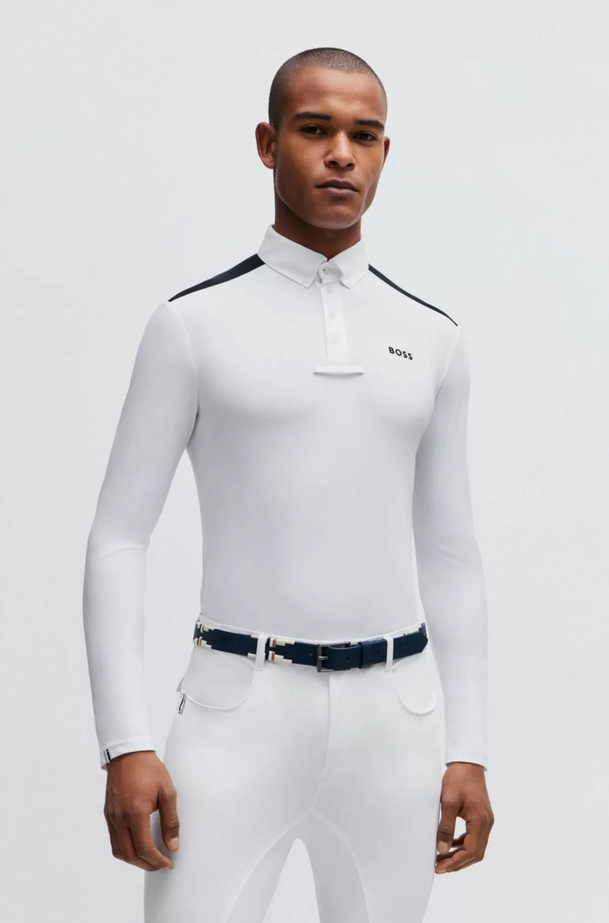 HUGO BOSS Showskjorte Til Hestesport Med Skulderindsats Og Logo Hvid Cheap