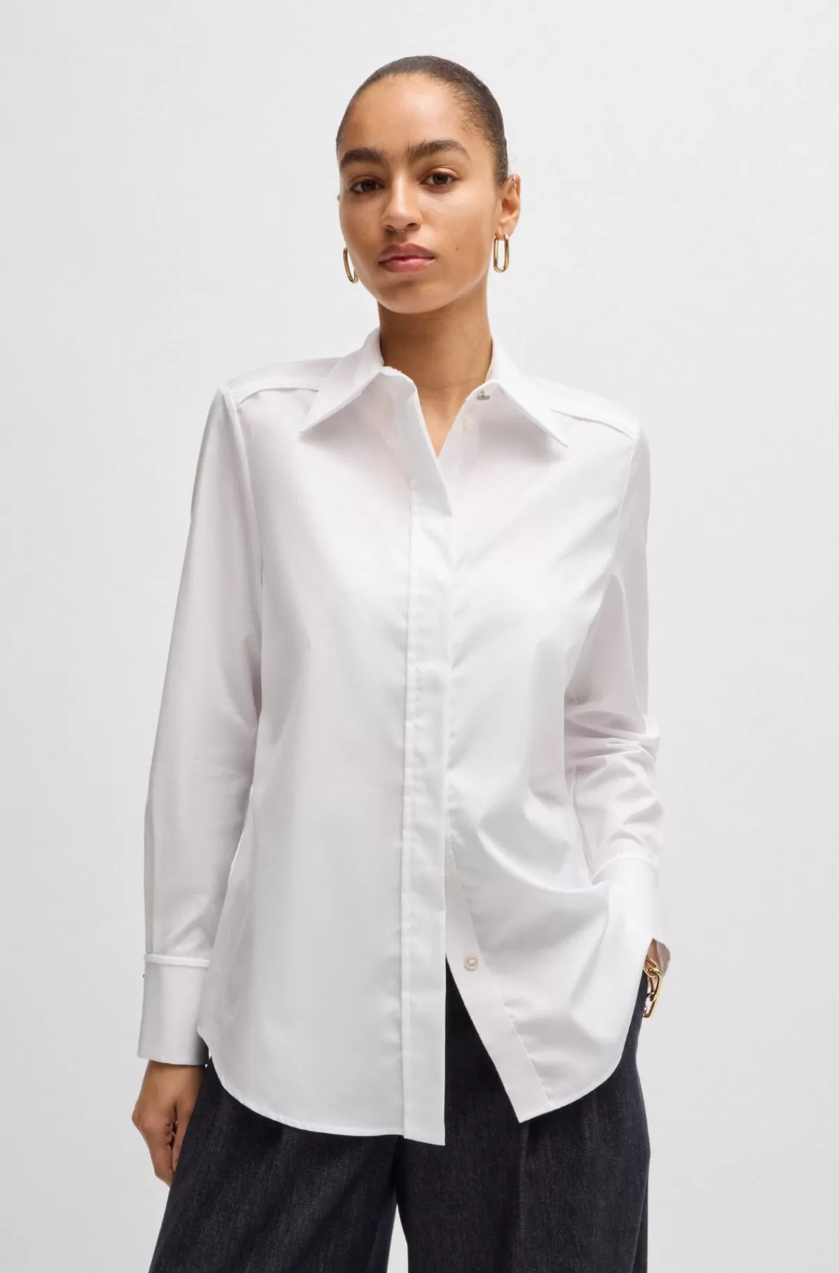 HUGO BOSS Skjorte I Stribet Bomuld Med Skjult Stolpelukning Hvid Flash Sale