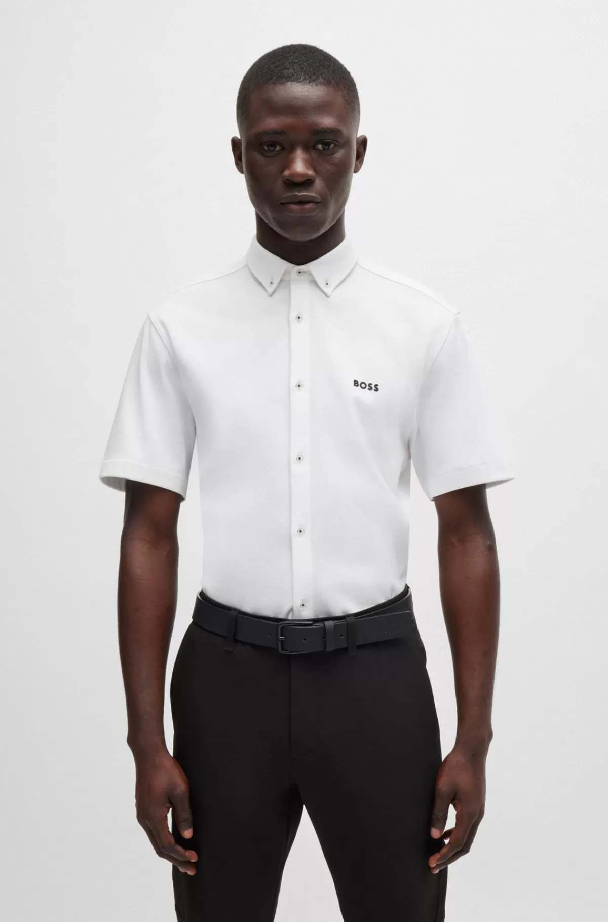 HUGO BOSS Skjorte Med Regular Fit I Strikket Strygelet Bomuld Hvid New