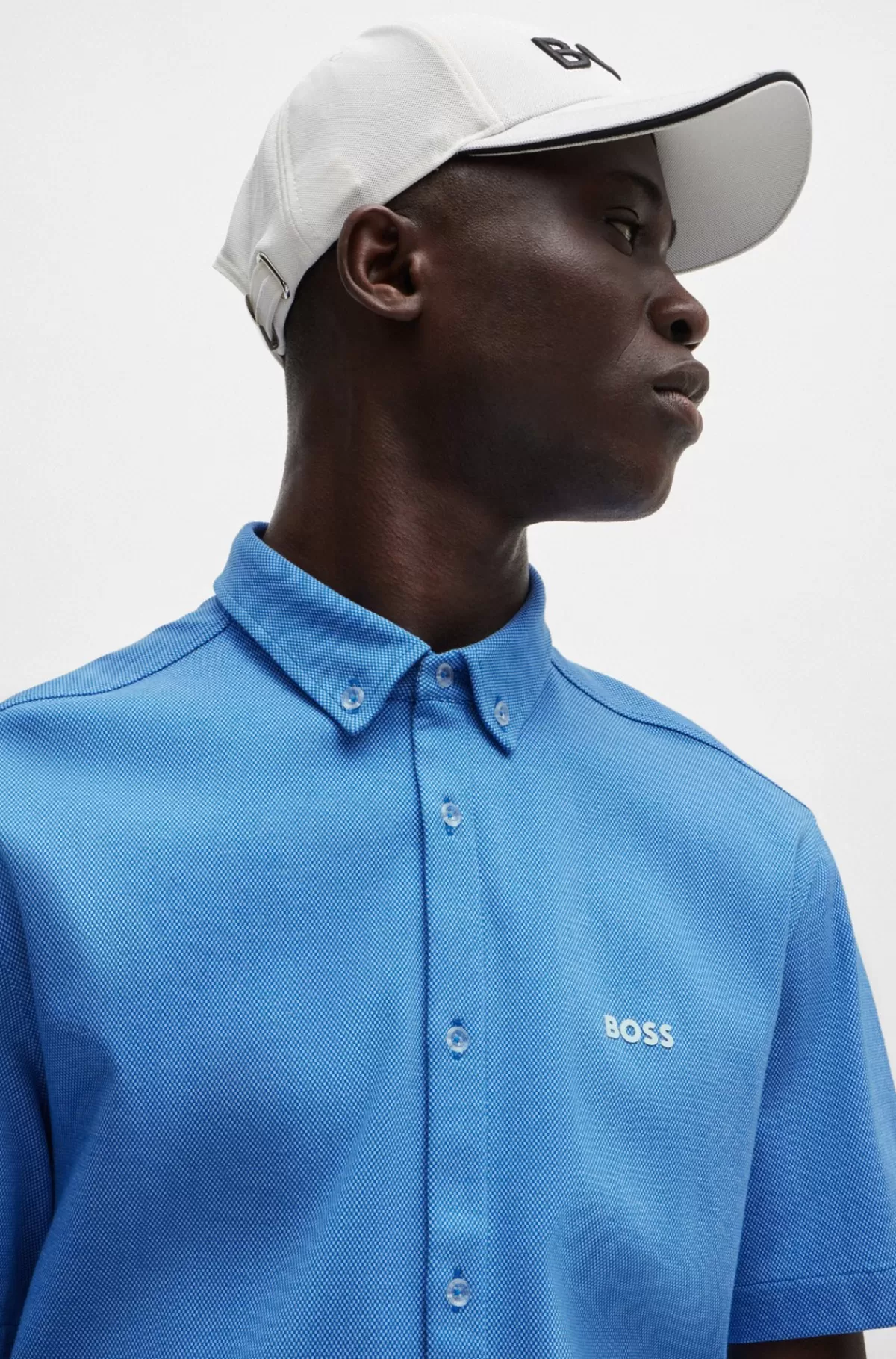 HUGO BOSS Skjorte Med Regular Fit I Strikket Strygelet Bomuld Lyseblå New
