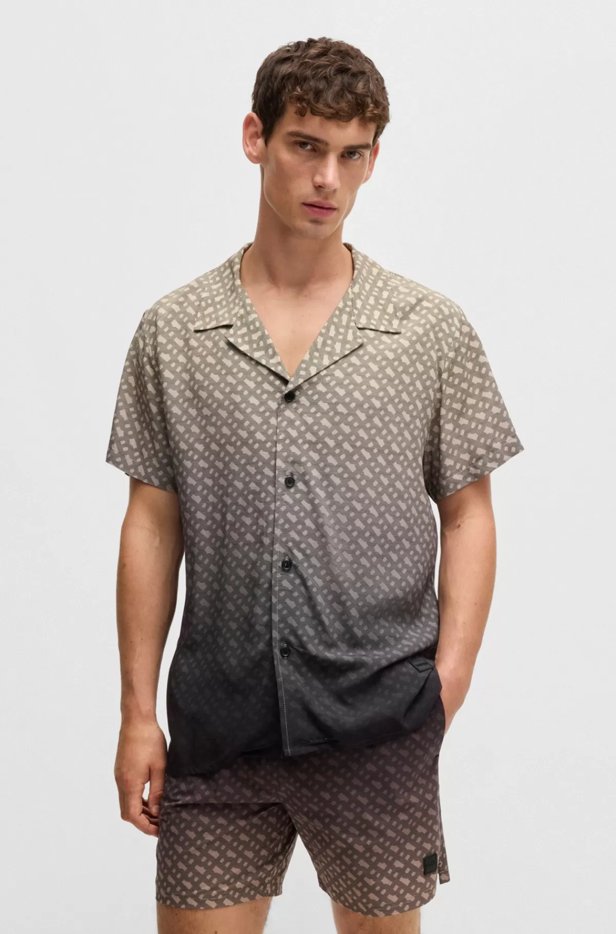 HUGO BOSS Skjorte Med Regular Fit Og Gradueret Monogramprint Sort Sale