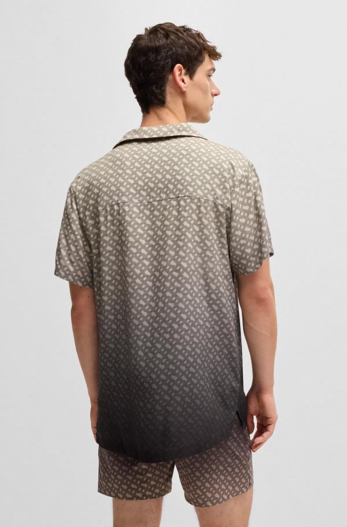 HUGO BOSS Skjorte Med Regular Fit Og Gradueret Monogramprint Sort Sale