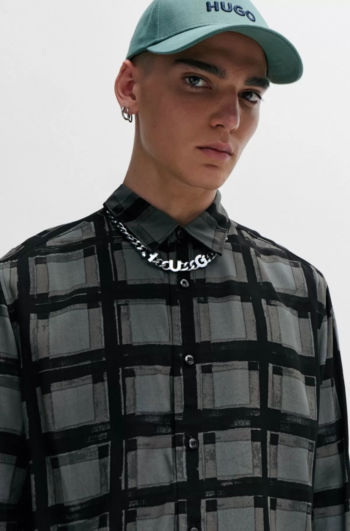 HUGO BOSS Skjorte Med Relaxed Fit Og Gennemgående, Abstrakt Print Mørkegrå Best Sale