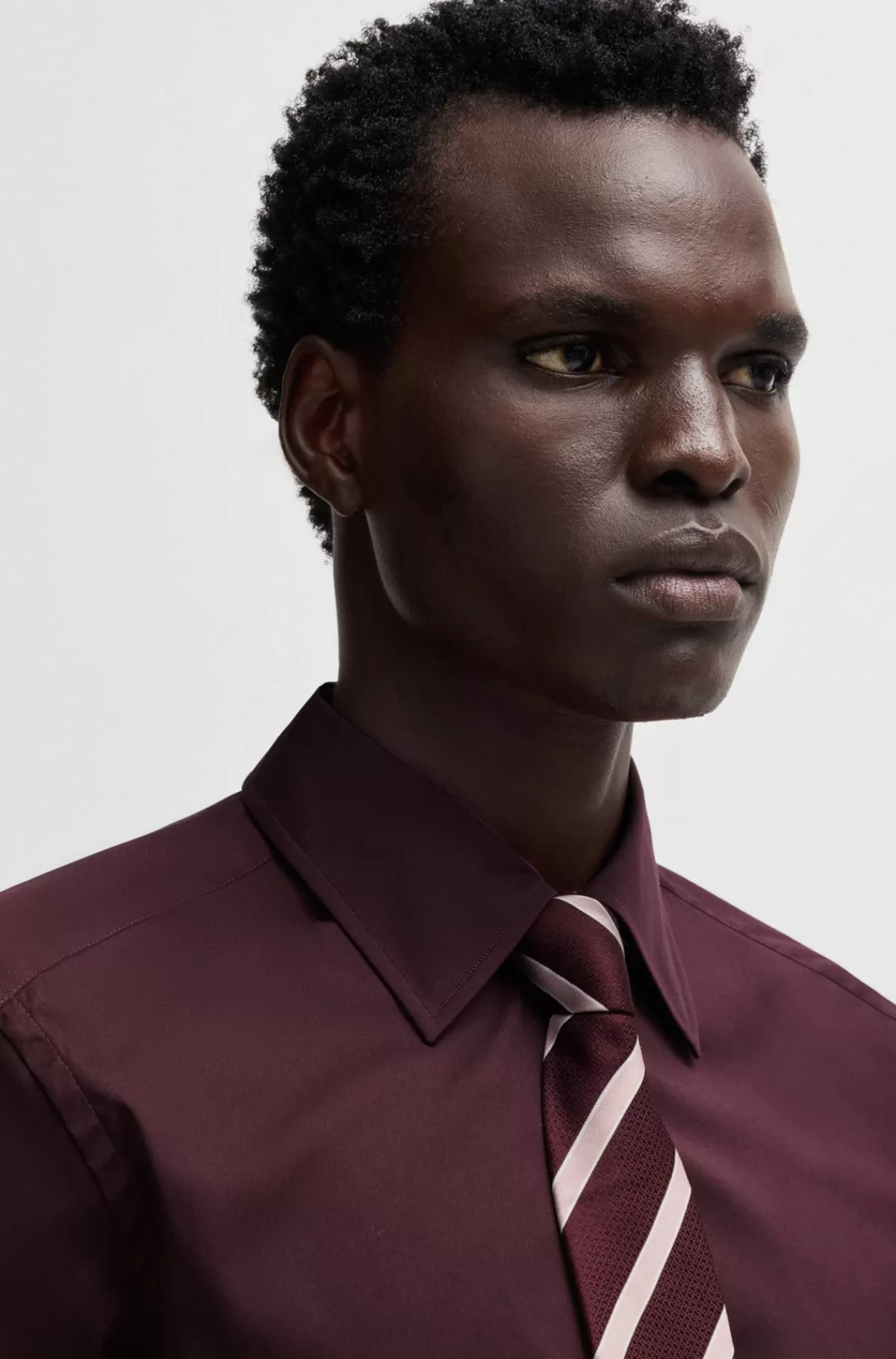 HUGO BOSS Skjorte Med Slim Fit I Bomuldsblanding Med Stræk Mørklilla Outlet