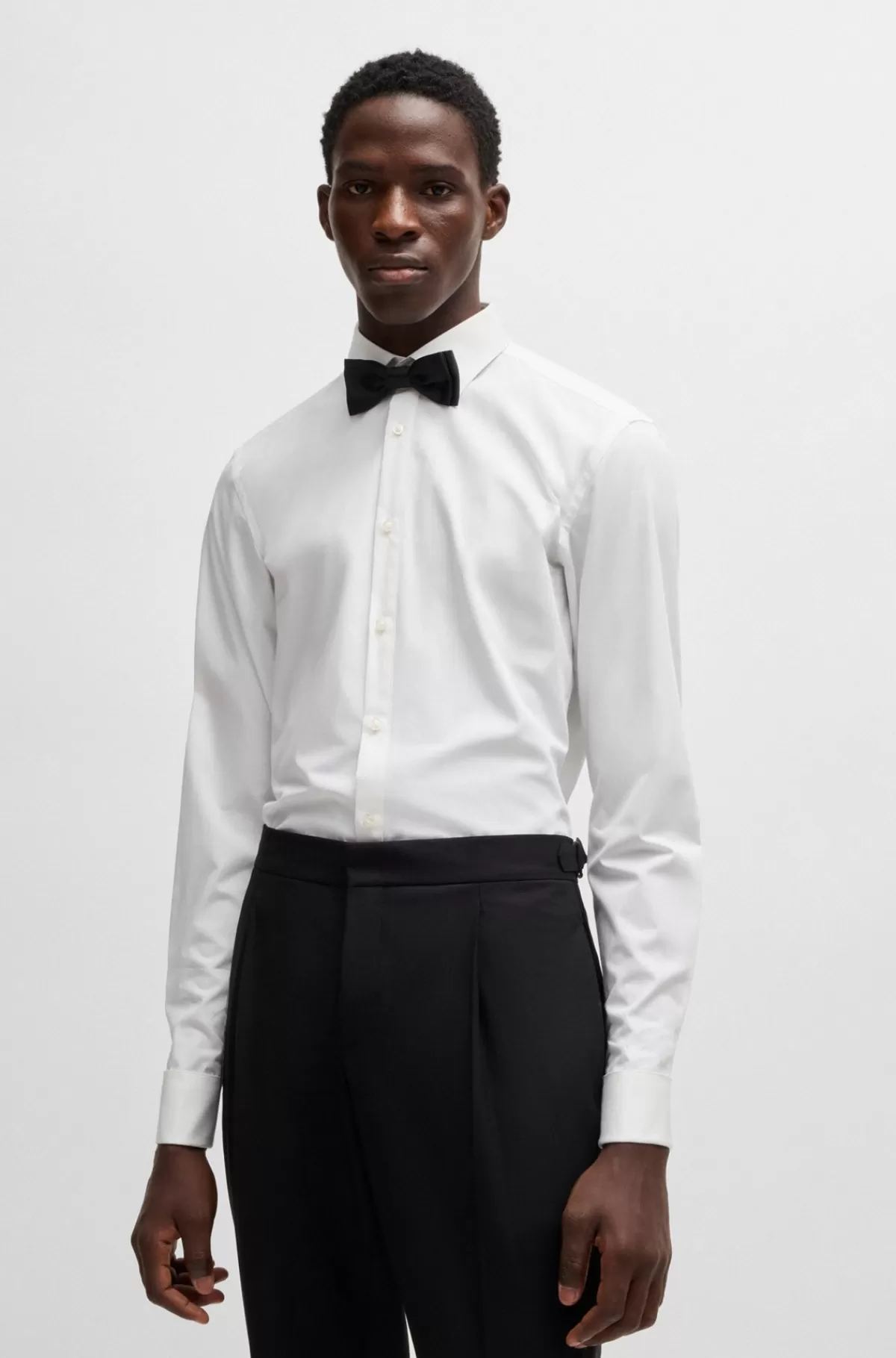 HUGO BOSS Skjorte Med Slim Fit I Strygelet Bomuldspoplin Hvid Clearance