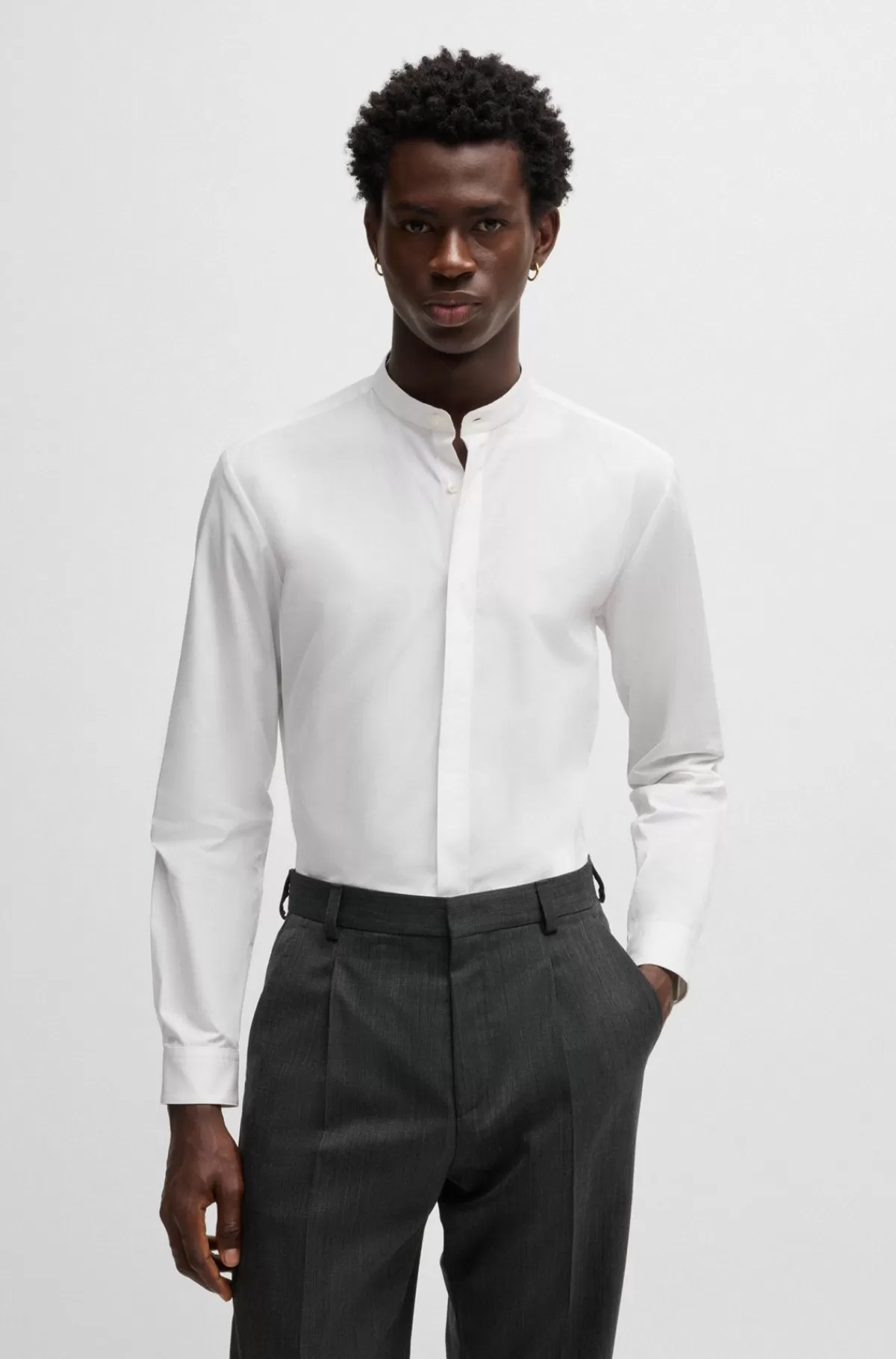 HUGO BOSS Skjorte Med Slim Fit I Strygelet Bomuldspoplin Hvid Flash Sale