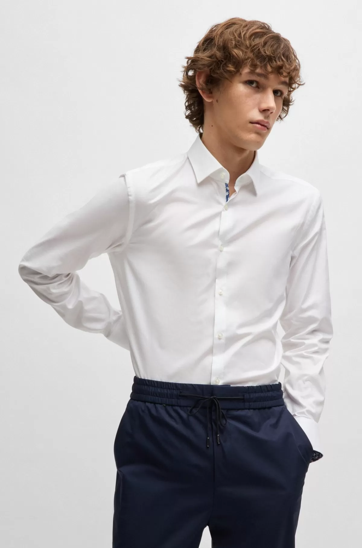 HUGO BOSS Skjorte Med Slim Fit I Strygelet Oxford-bomuld Hvid Discount