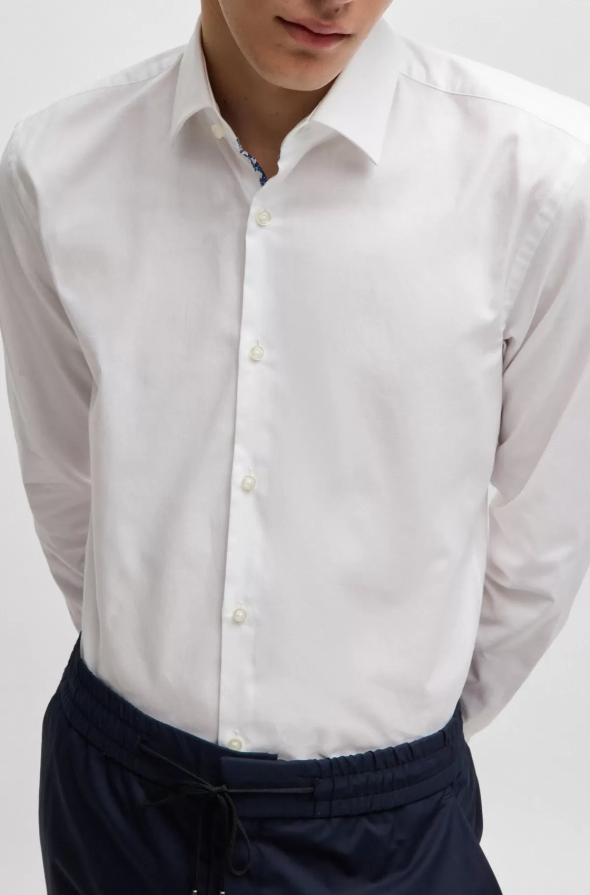 HUGO BOSS Skjorte Med Slim Fit I Strygelet Oxford-bomuld Hvid Discount