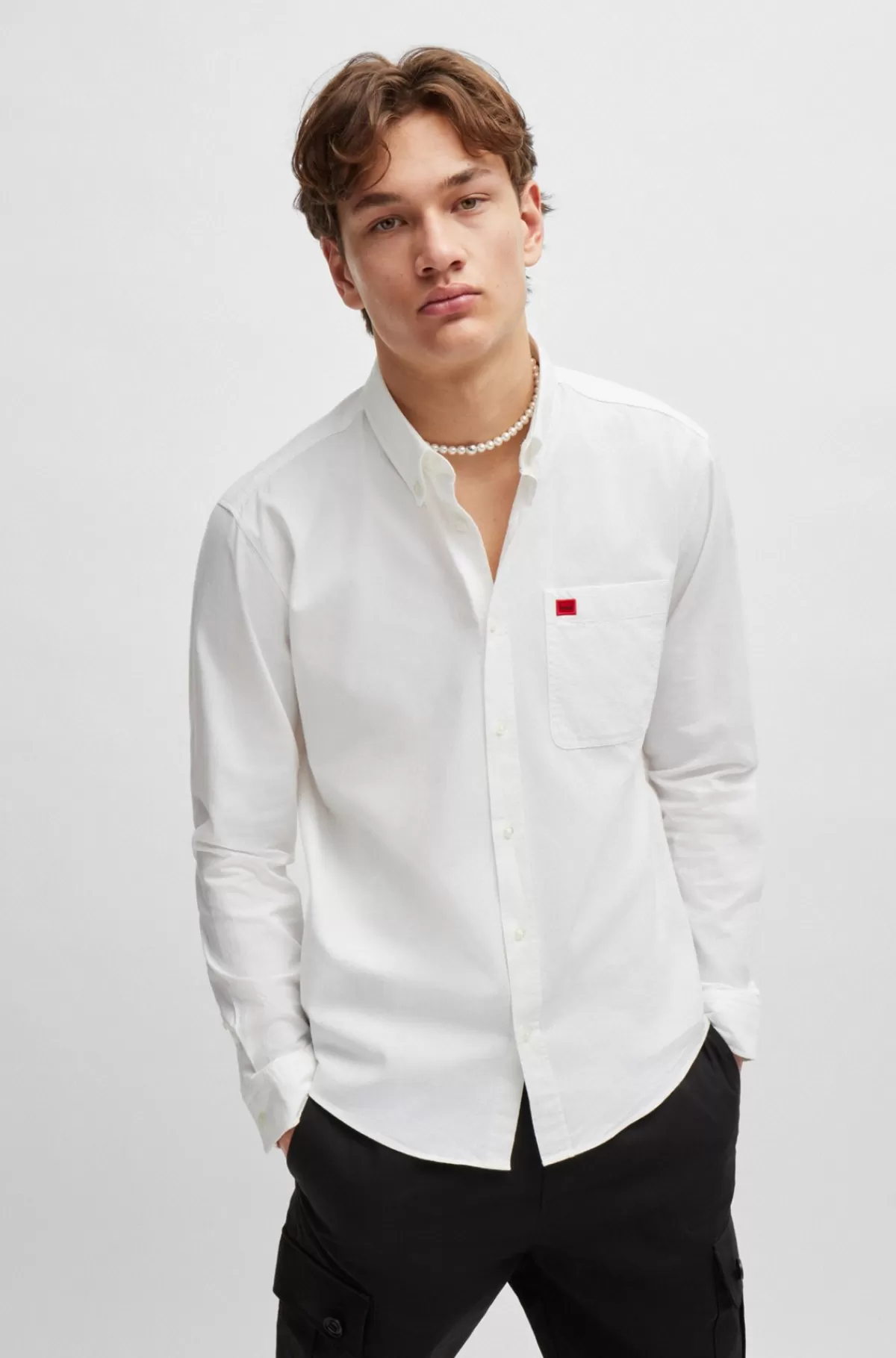 HUGO BOSS Skjorte Med Slim Fit I Vasket Oxfordbomuld Hvid Sale