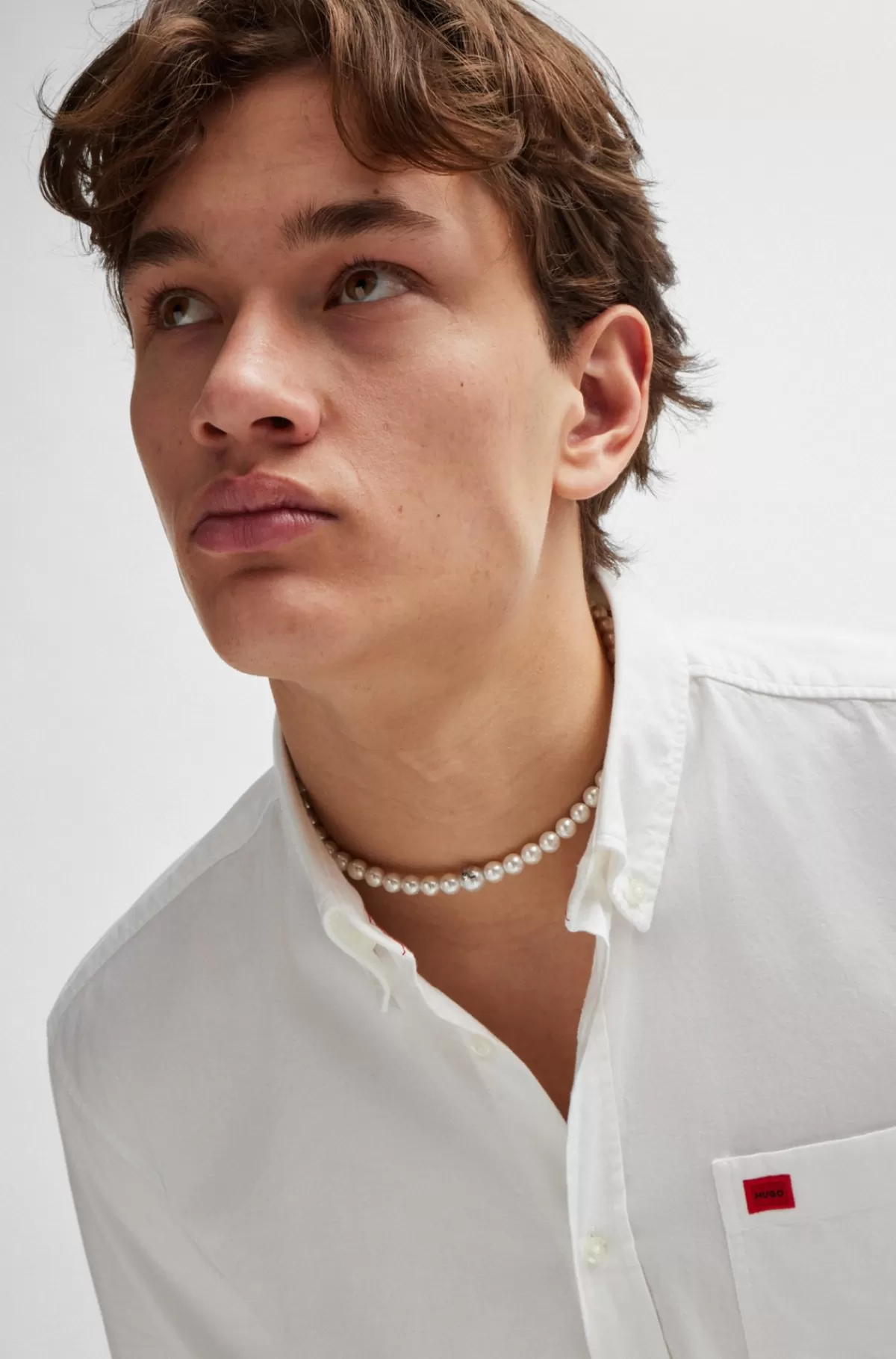 HUGO BOSS Skjorte Med Slim Fit I Vasket Oxfordbomuld Hvid Sale