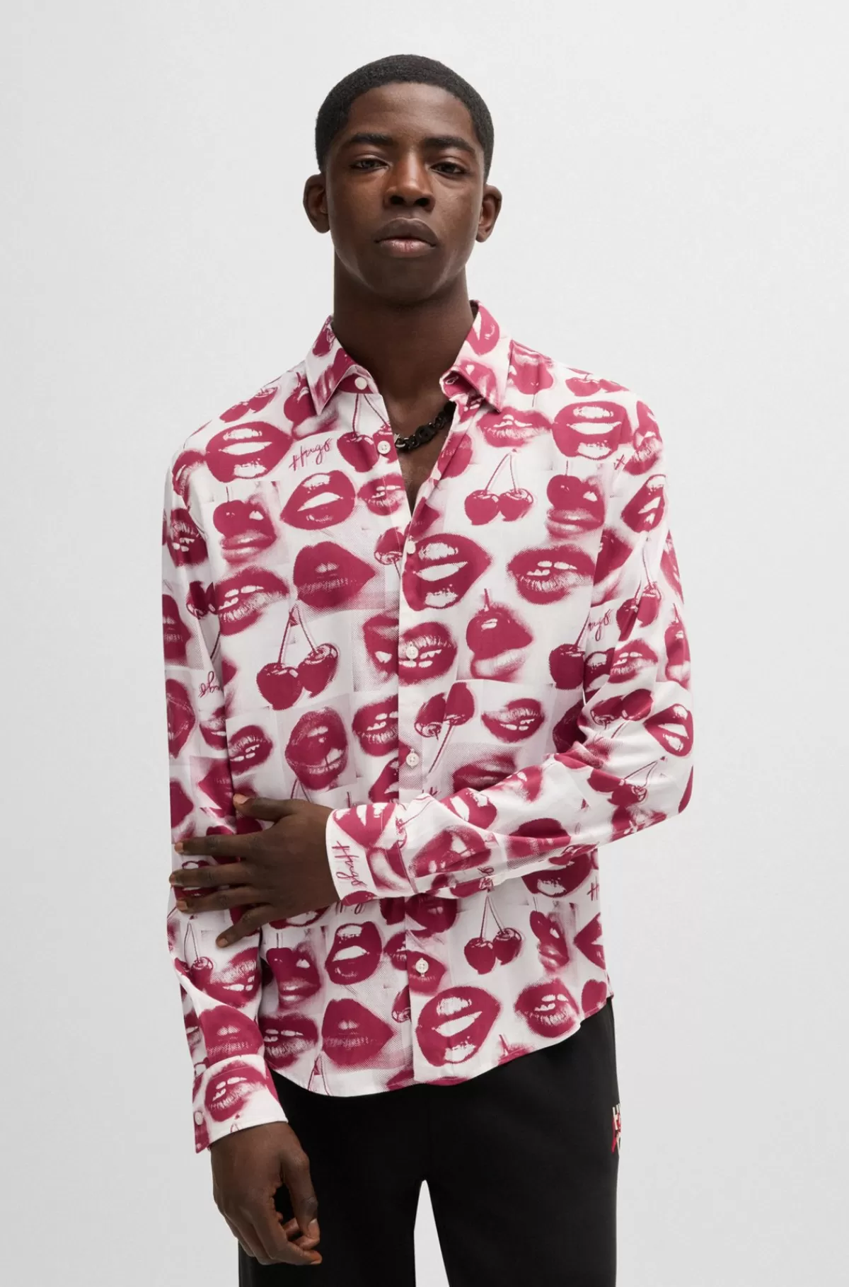 HUGO BOSS Skjorte Med Slim Fit Og Sæsonens Print Mønstret Best Sale