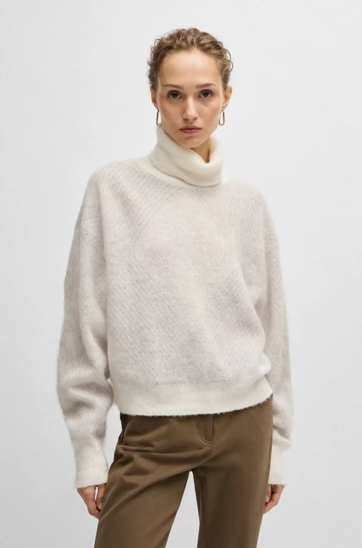 HUGO BOSS Skotskternet Sweater I En Tekstureret Uldblanding Naturlig Best