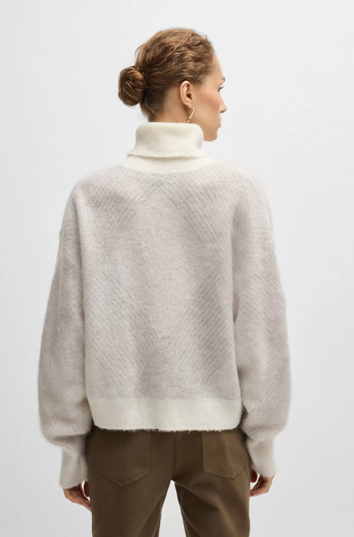 HUGO BOSS Skotskternet Sweater I En Tekstureret Uldblanding Naturlig Best