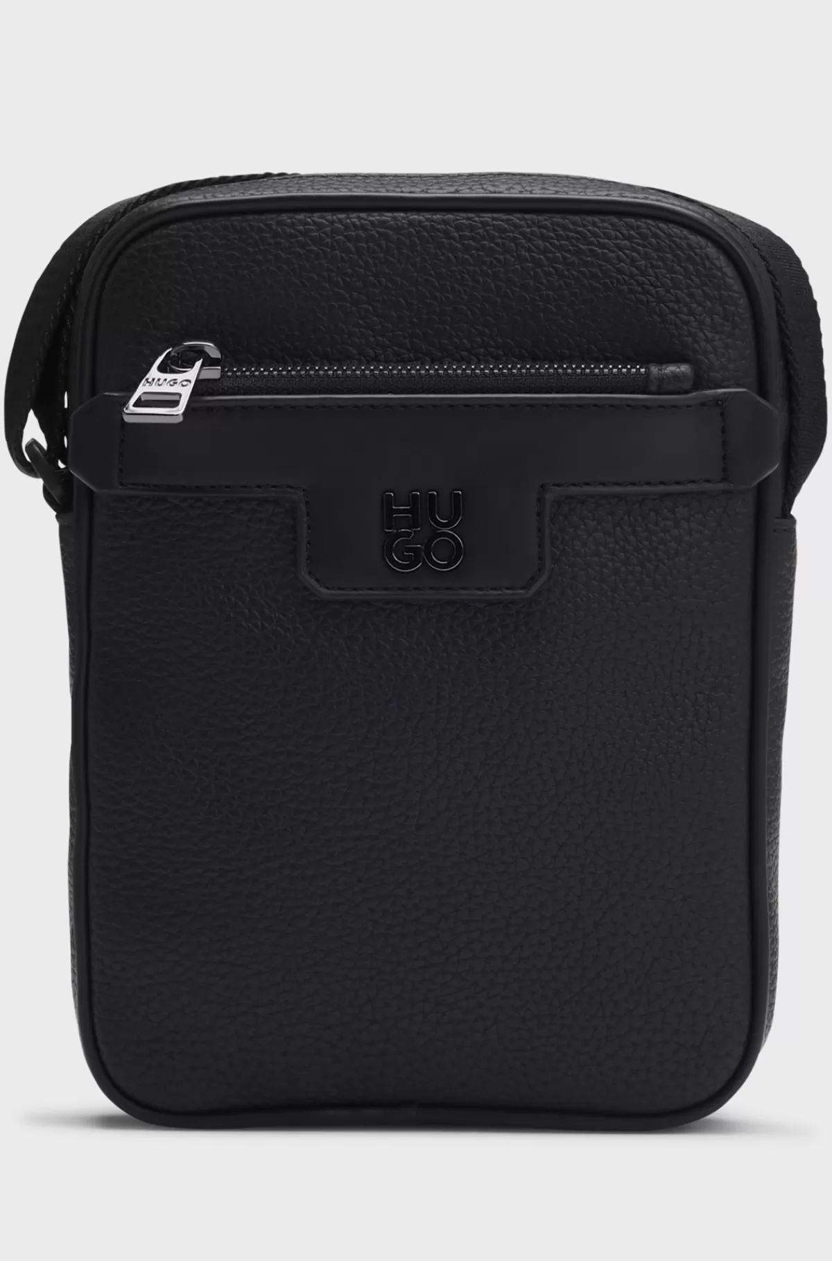 HUGO BOSS Skuldertaske I Imiteret Narvlæder Med Stablet Logo Sort Shop