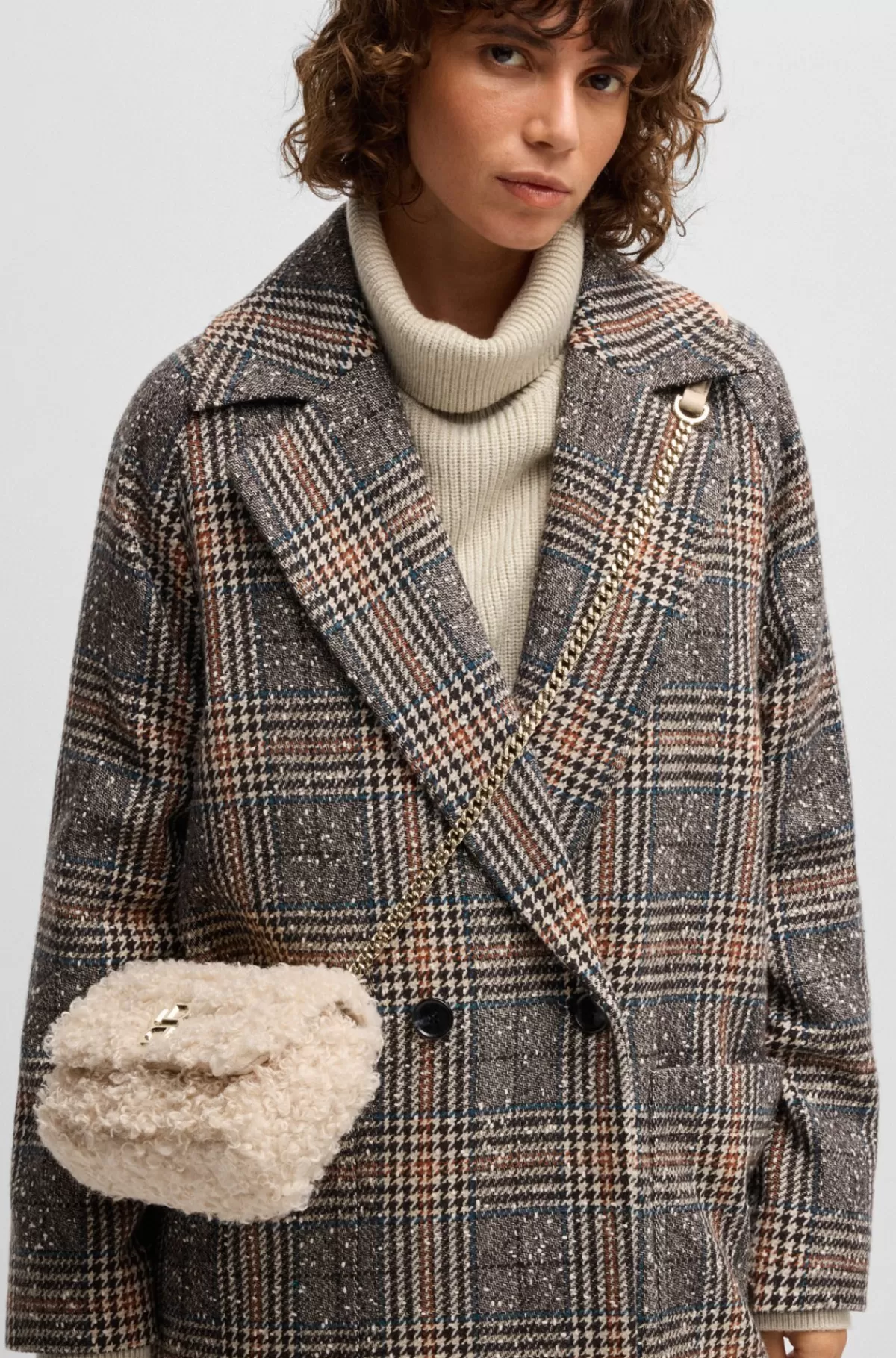 HUGO BOSS Skuldertaske I Imiteret Rulam Med Dobbelt B-monogram Lys beige Clearance