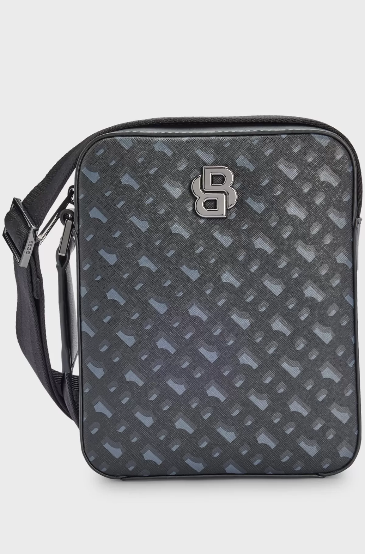 HUGO BOSS Skuldertaske Med Monogrammønster Og Signaturmetal Mørkegrå Hot