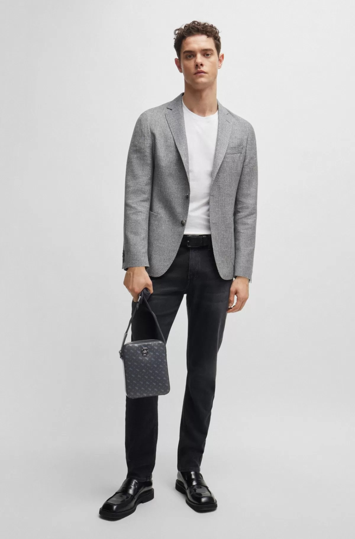 HUGO BOSS Skuldertaske Med Monogrammønster Og Signaturmetal Mørkegrå Hot