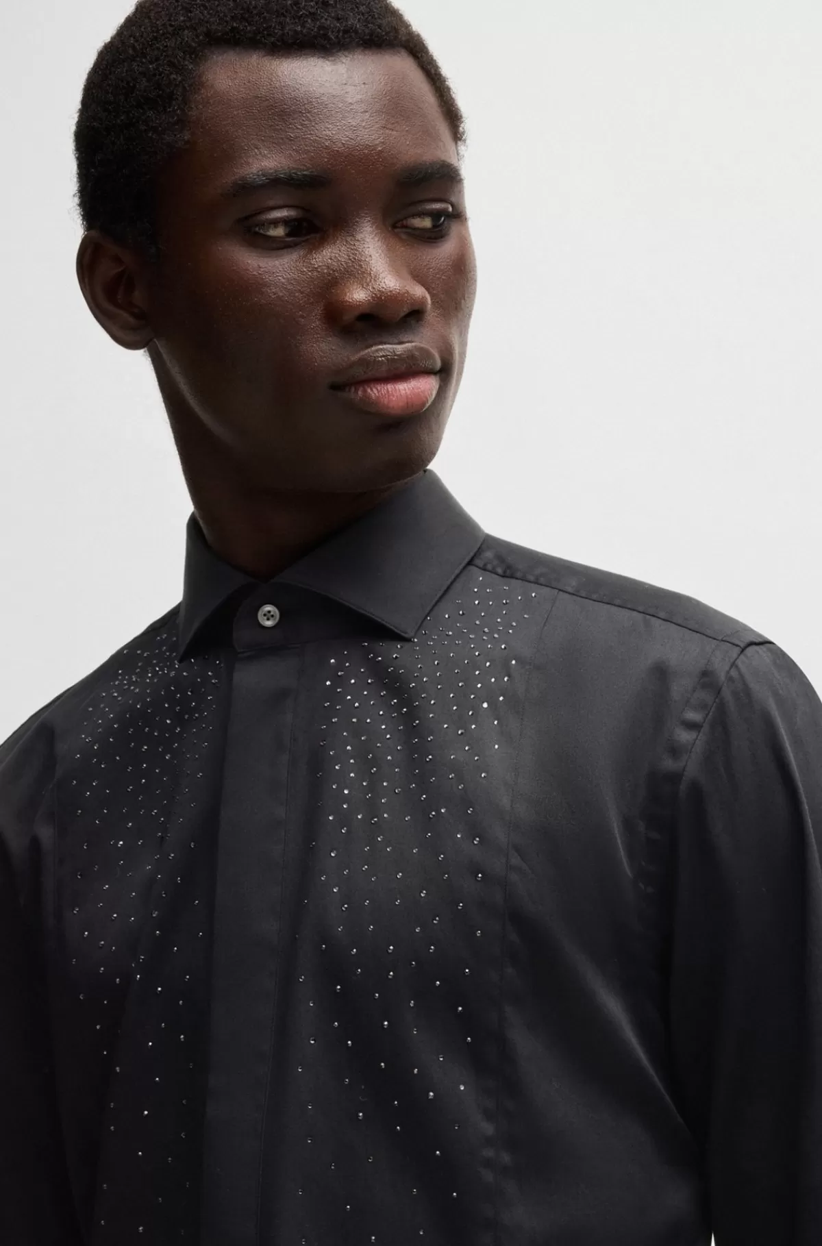 HUGO BOSS Slim Fit Aftenskjorte Med Udsmykket Skjortebryst Sort Cheap