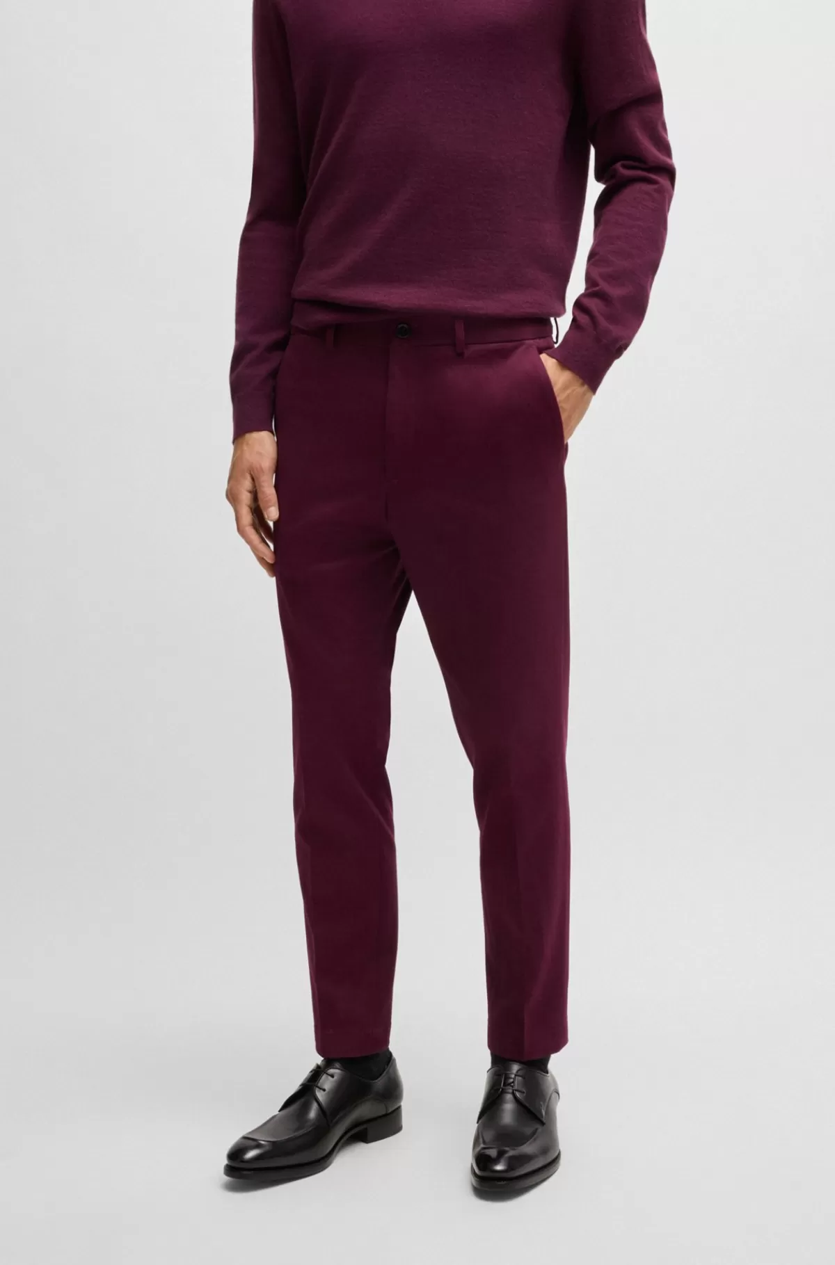 HUGO BOSS Slim Fit Bukser I Bomuld, Kashmir Og Stræk Mørklilla Flash Sale