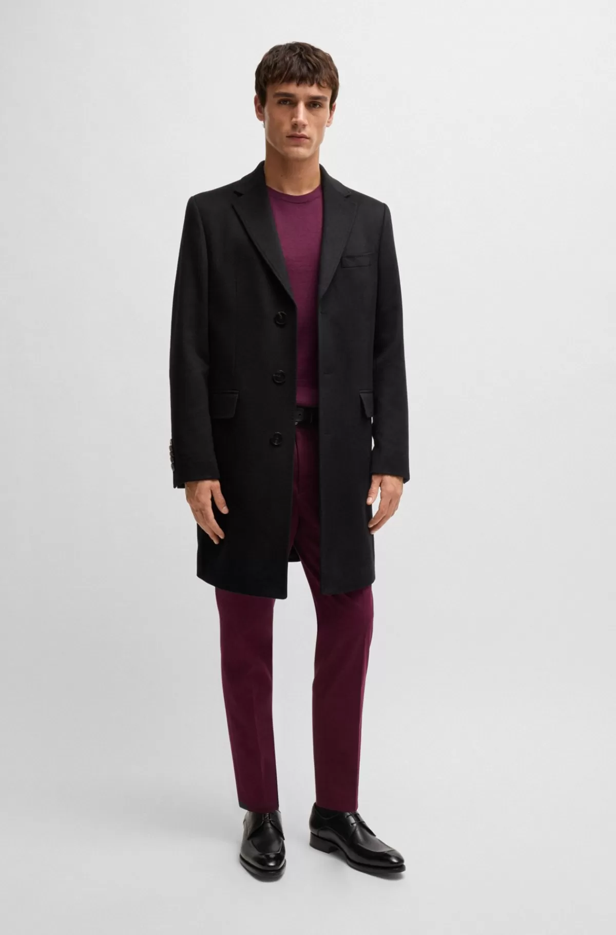HUGO BOSS Slim Fit Bukser I Bomuld, Kashmir Og Stræk Mørklilla Flash Sale