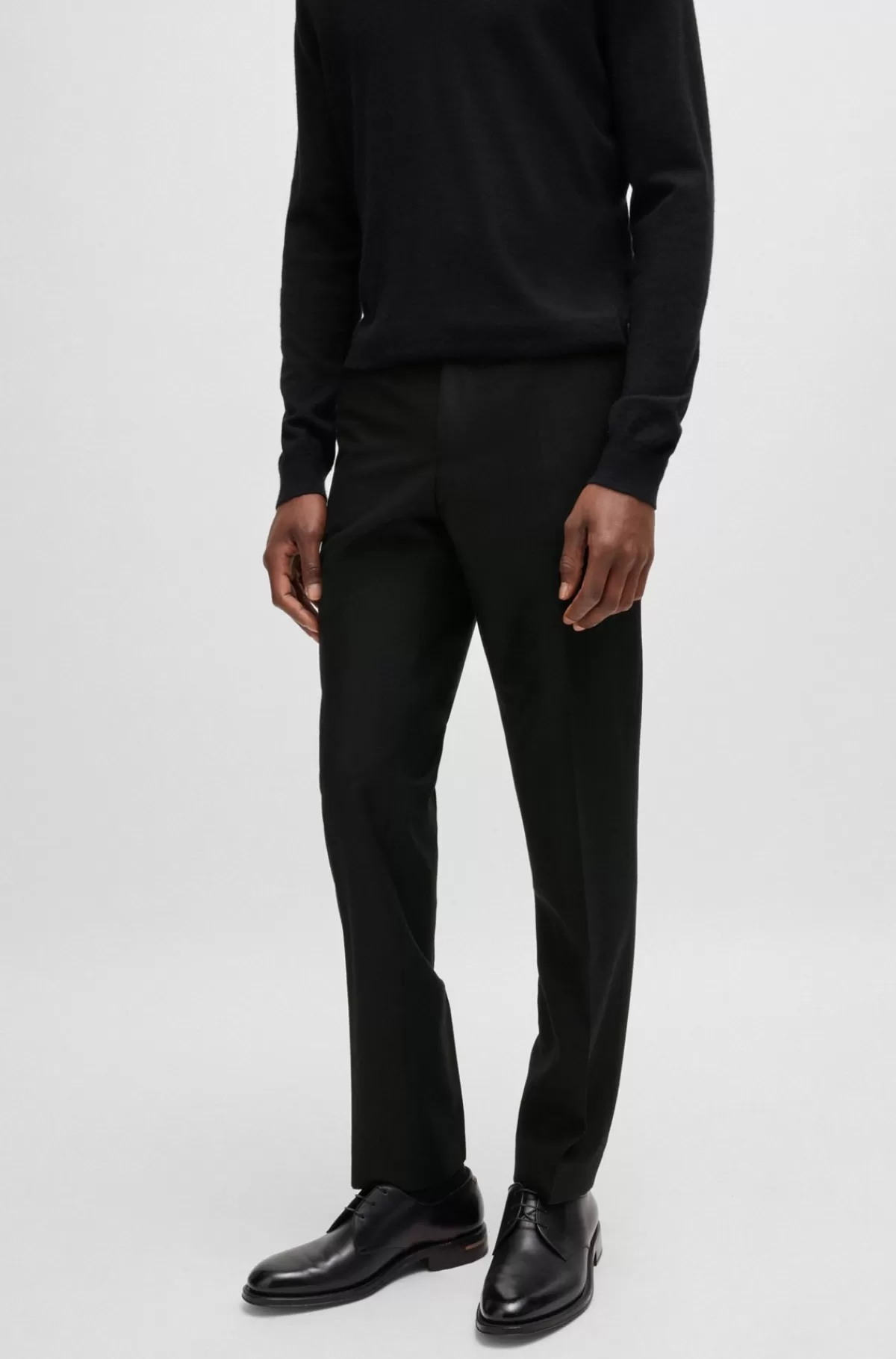 HUGO BOSS Slim Fit Bukser I Meleret Ny Uld Sort New