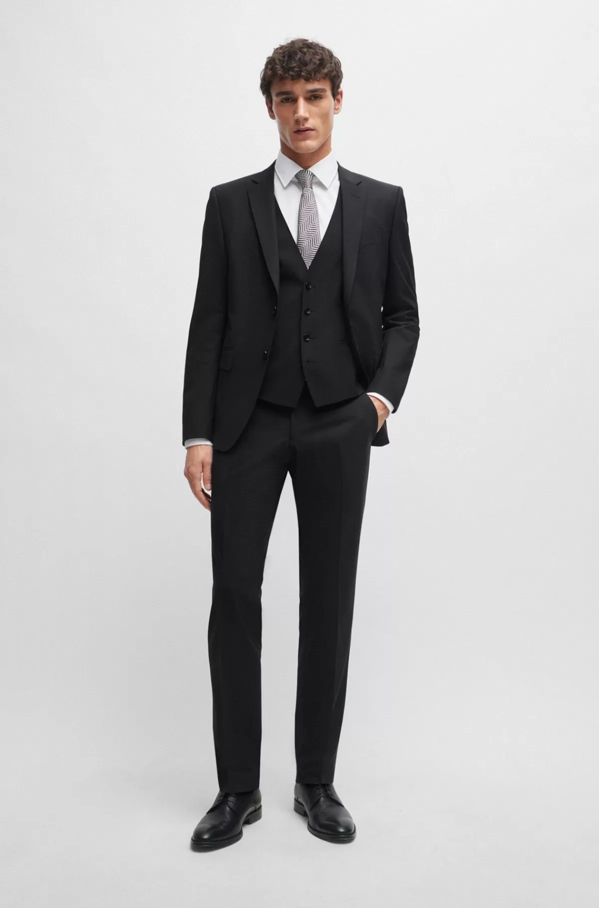 HUGO BOSS Slim Fit Bukser I Ny Uld Med Stræk Mørkegrå Clearance
