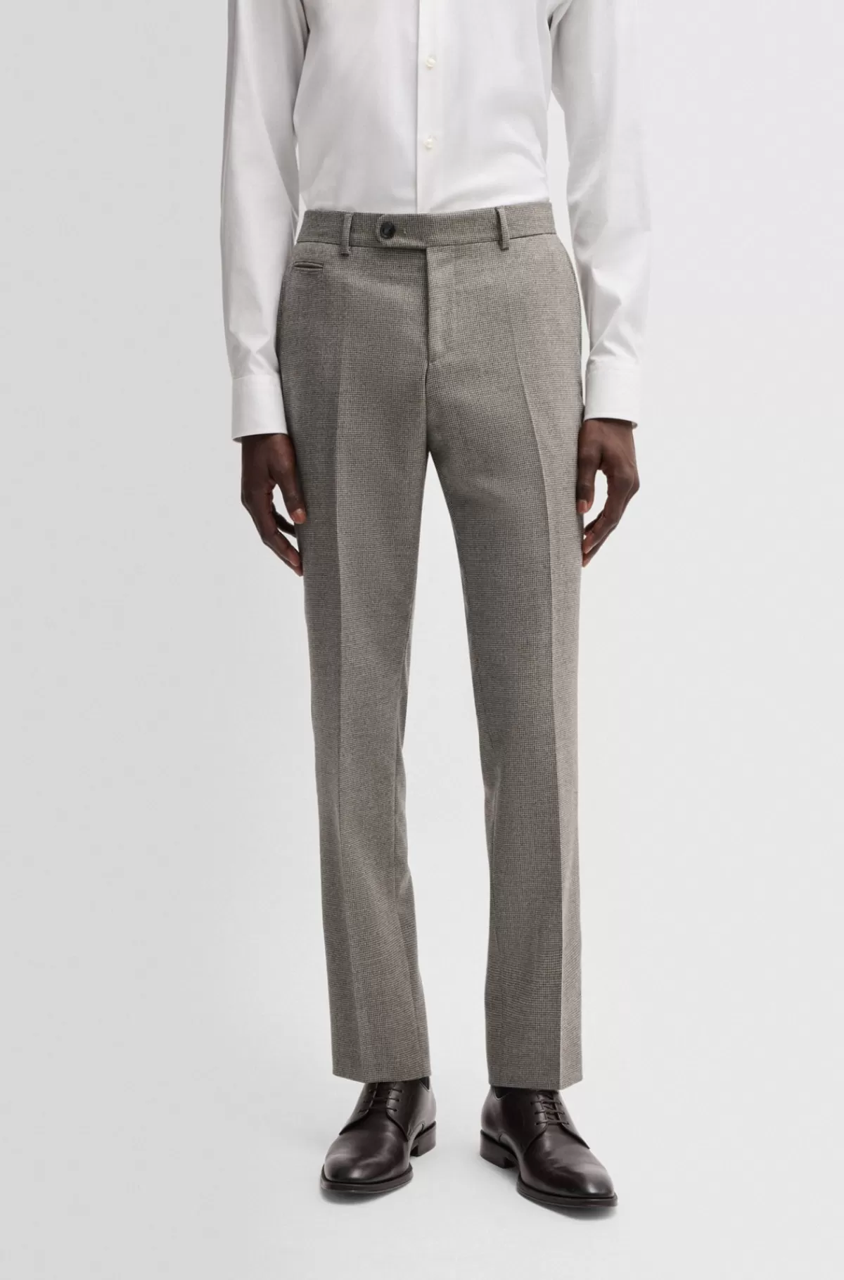 HUGO BOSS Slim Fit Bukser I Uld Med Stræk Og Mikromønster Grå mønstret Discount