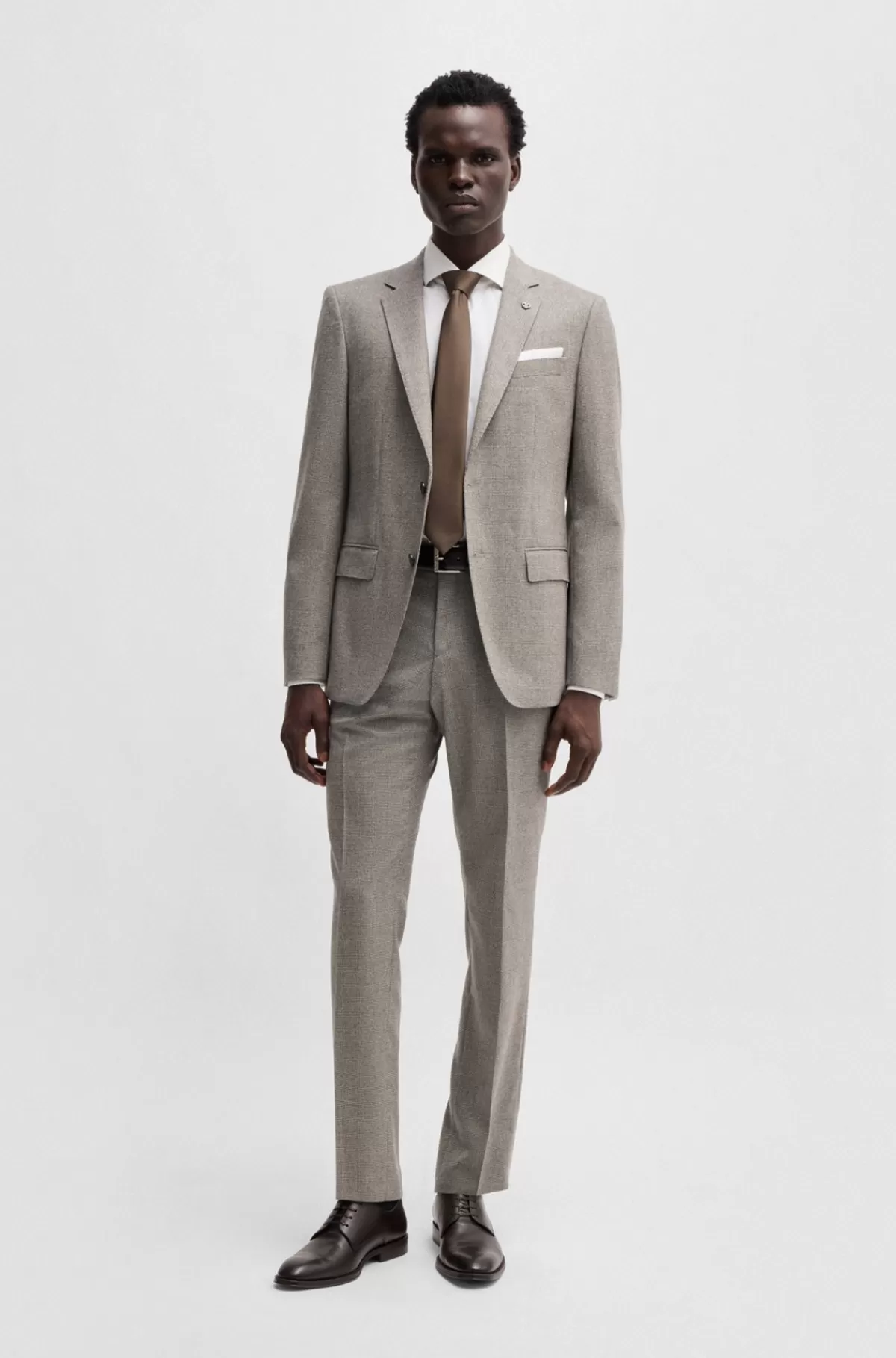 HUGO BOSS Slim Fit Bukser I Uld Med Stræk Og Mikromønster Grå mønstret Discount
