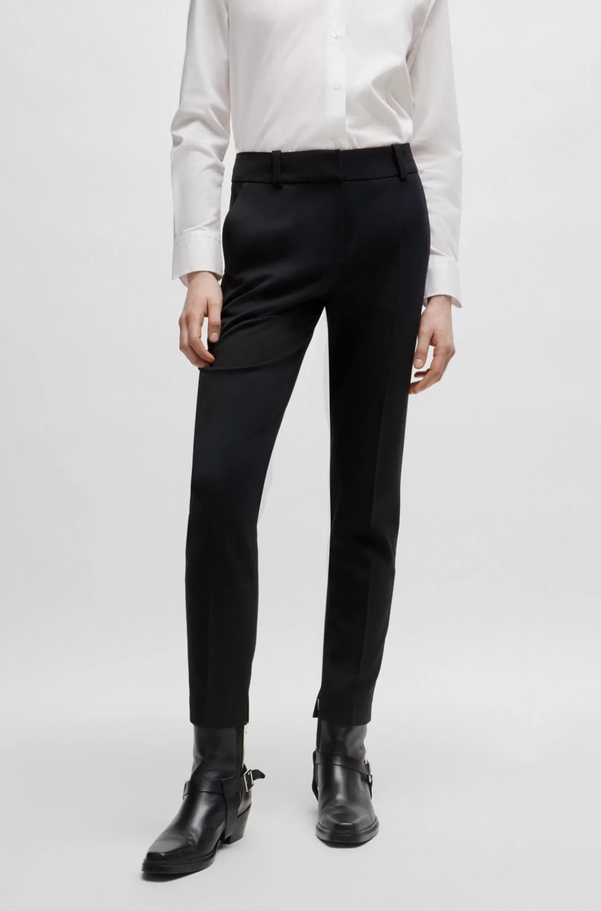 HUGO BOSS Slim Fit Bukser Med En Afkortet Længde Mørkeblå Shop