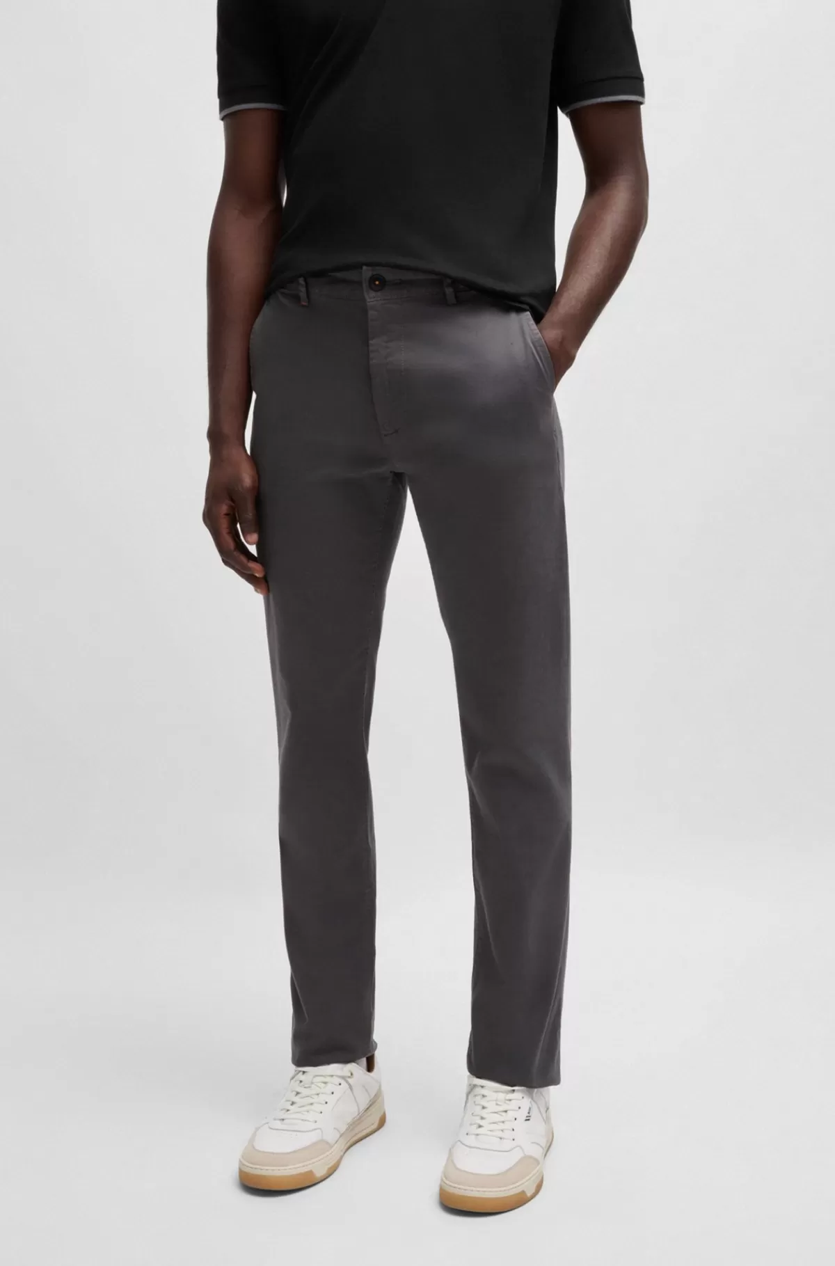 HUGO BOSS Slim Fit Chinos I Bomuldssatin Med Stræk Mørkegrå Cheap
